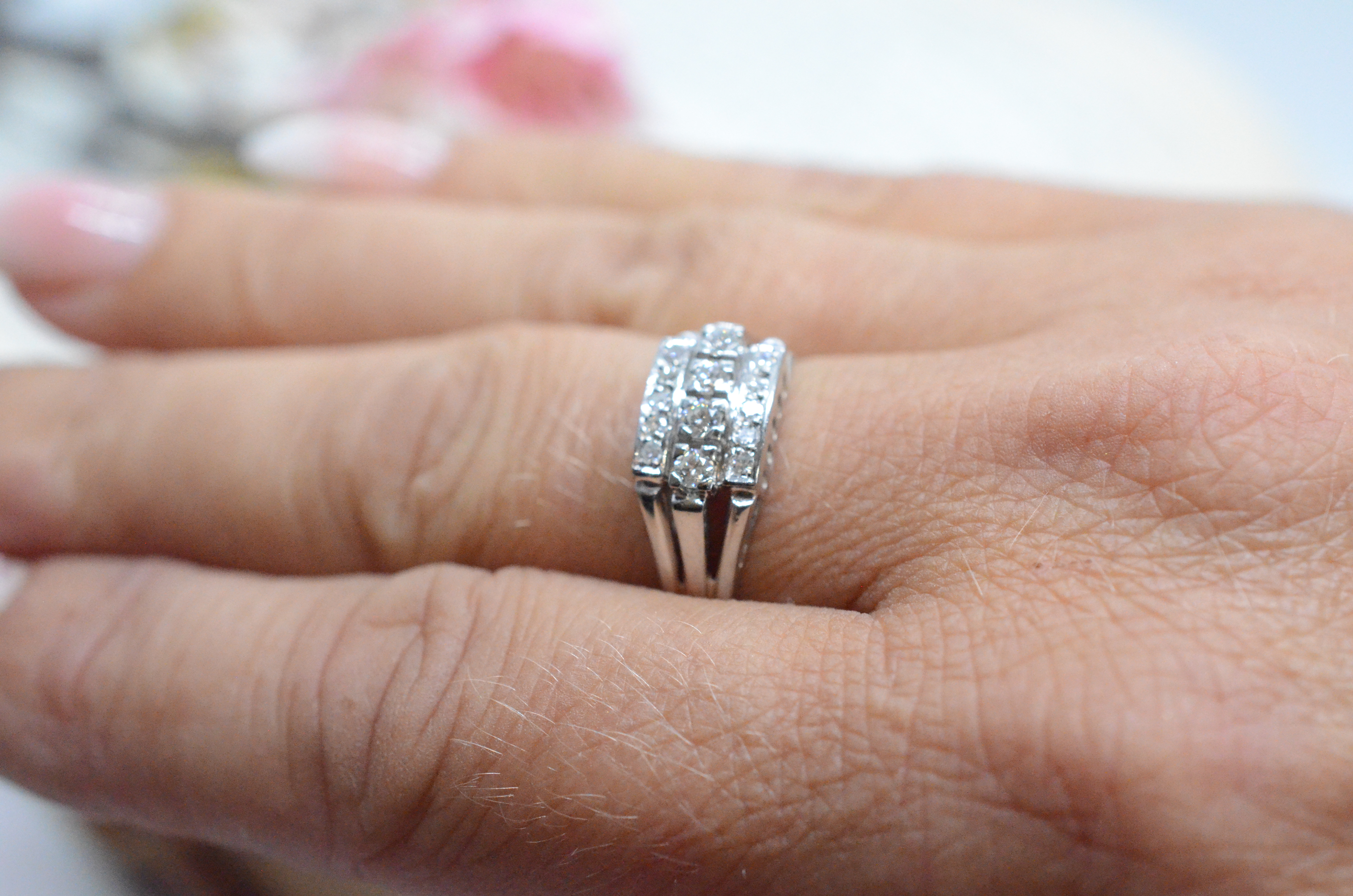 Vintage 18k white gold ring with diamonds 0,30 ct - 5