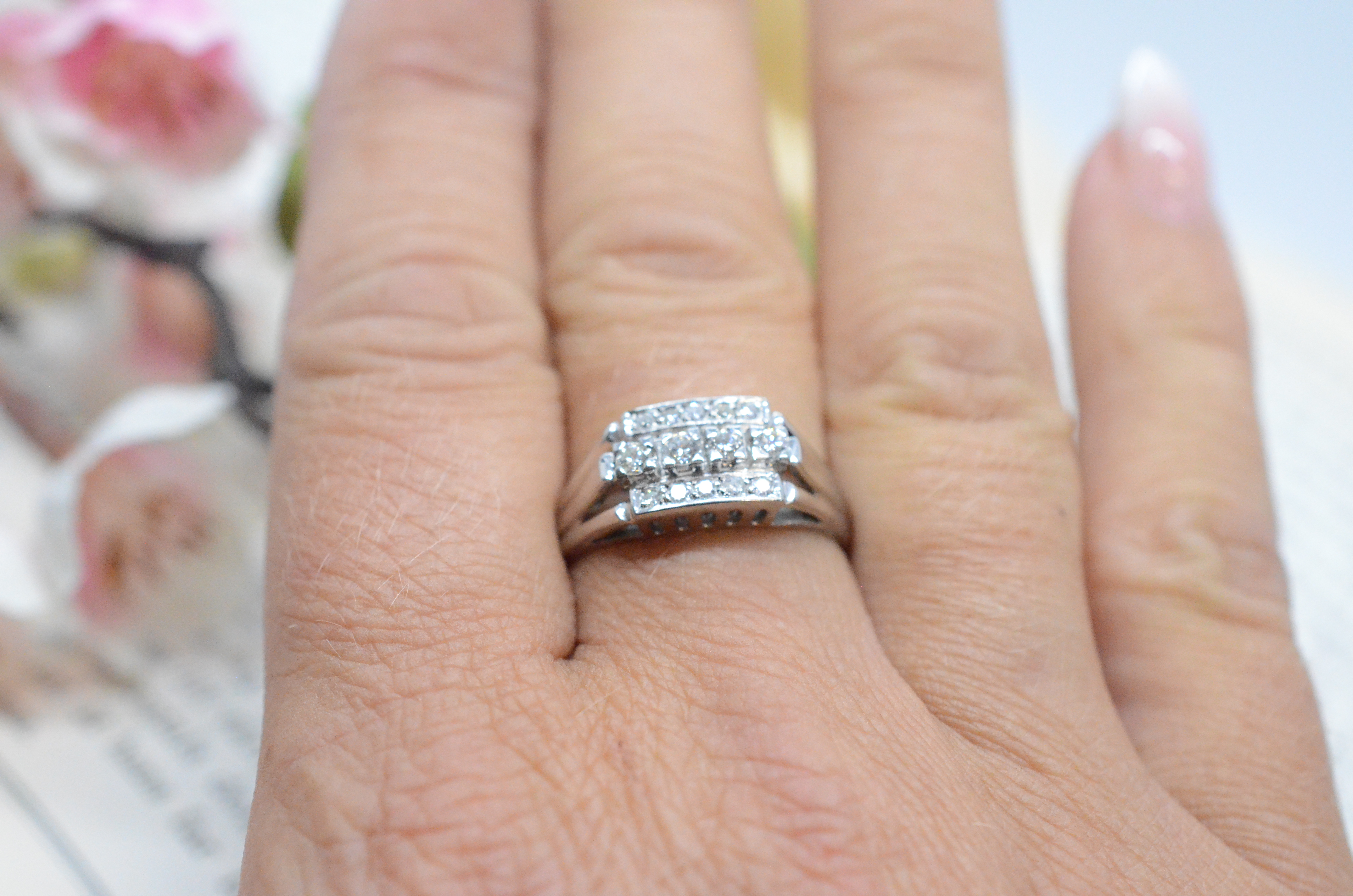 Vintage 18k white gold ring with diamonds 0,30 ct - 4