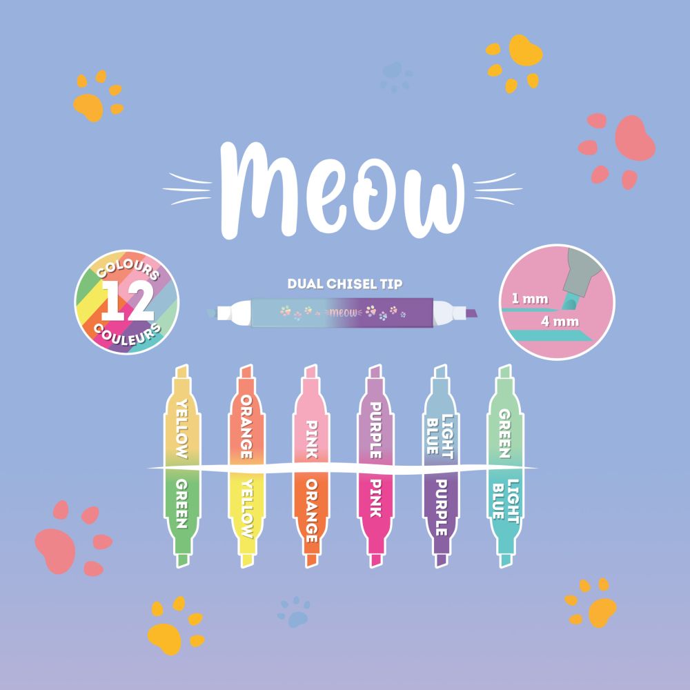 Meow Highlighters, set med 6 highlighters (12 färger) - 7