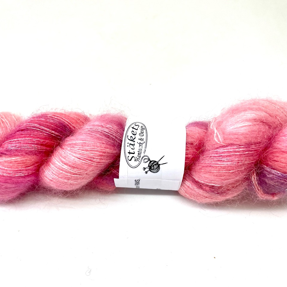 Hand-dyed Kidsilk pink, apricot, purple marbled
