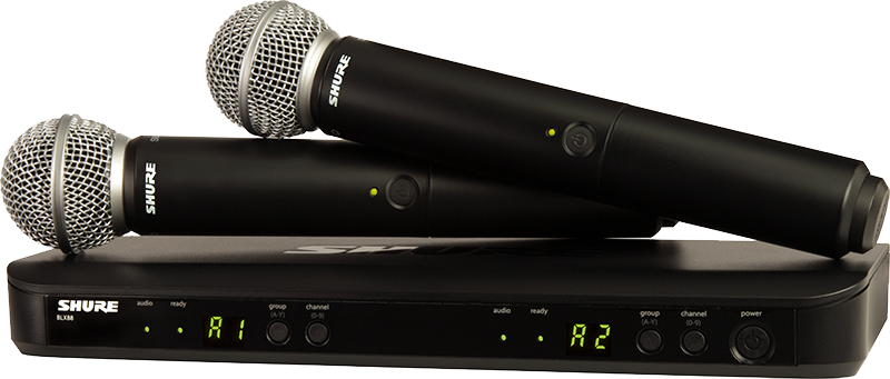 Shure BLX288-SM58 dual receiver med 2x PG58 / SM58 (S8 -823-832MHz or K3E - 606-630Mhz))