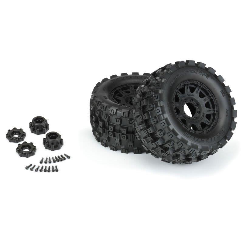 Pro-Line 1/8 Badlands MX38 HP BELTED F/R 3.8inch MT Mounted 17mm Black Raid (2) - 3