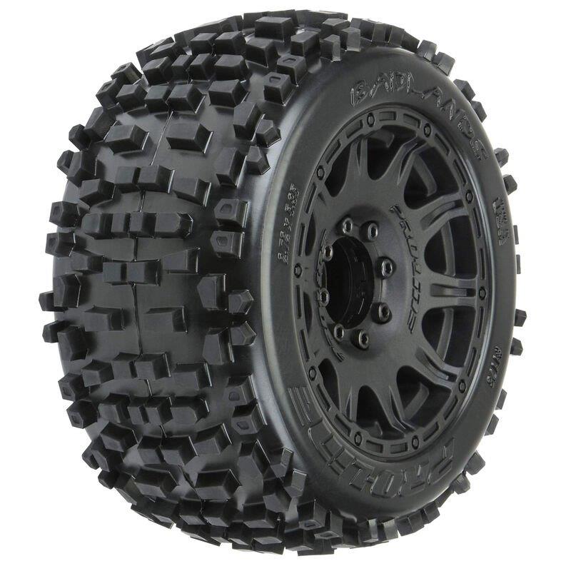 Pro-Line 1/8 Badlands F/R 3.8inch MT Tires Mounted 17mm Black Raid (2)
