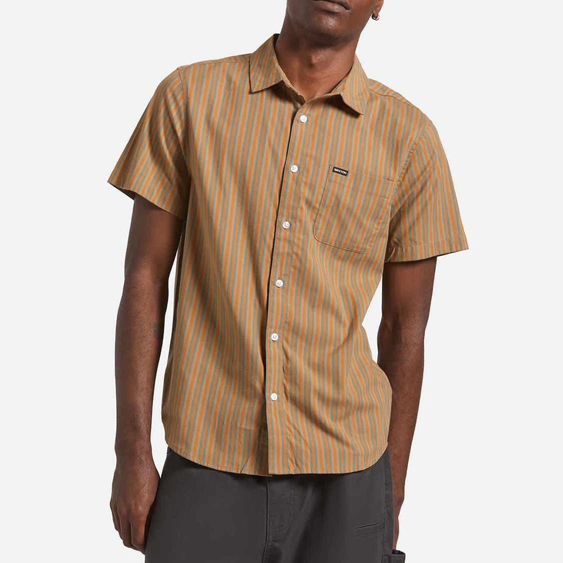 Brixton - Charter Stripe Shirt Rustic Caramel / Night Sage