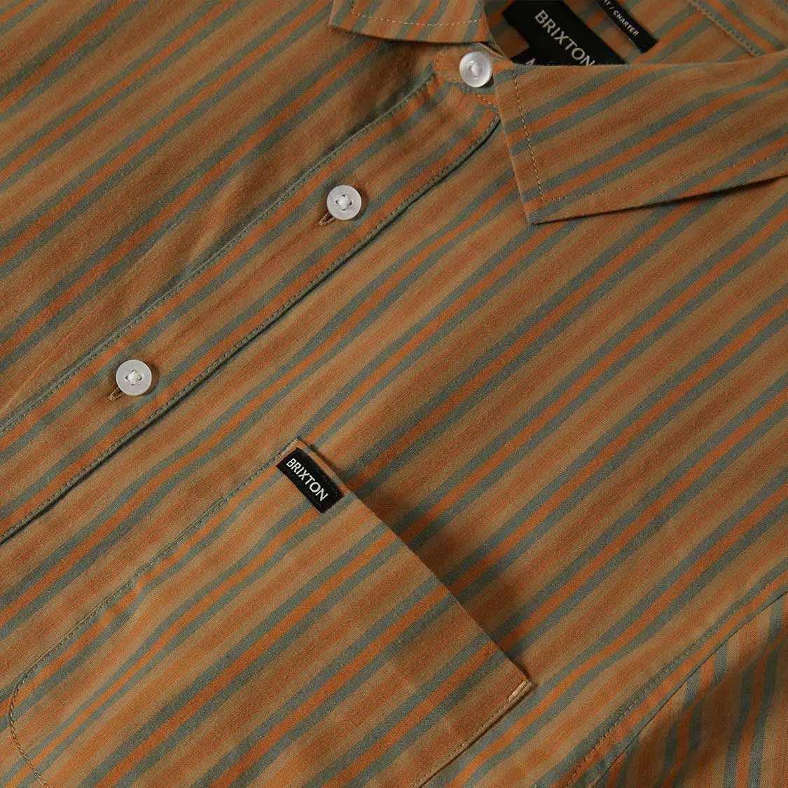 Brixton - Charter Stripe Shirt Rustic Caramel / Night Sage - 5