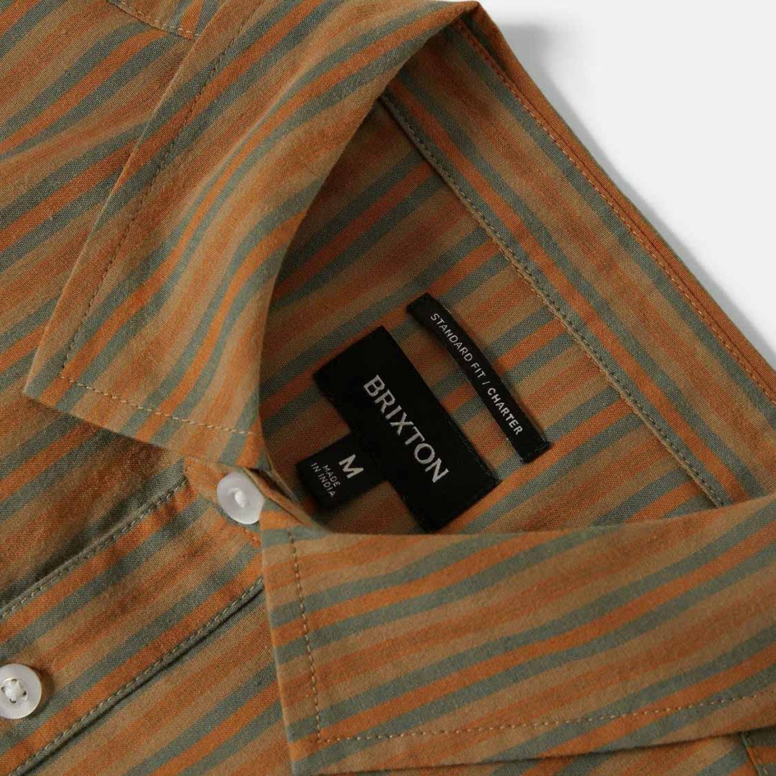 Brixton - Charter Stripe Shirt Rustic Caramel / Night Sage - 6