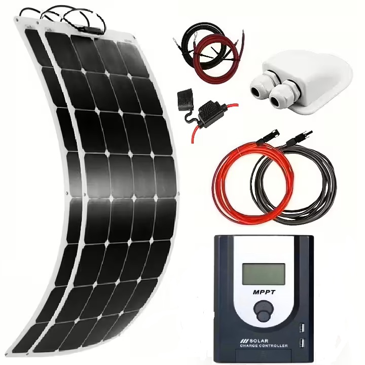 Solpanelspaket Solmax 300W med 2 st. 150W flexibel solpanel och 30A   MPPT regulator, 12/24V - husbil - husvagn  - båt
