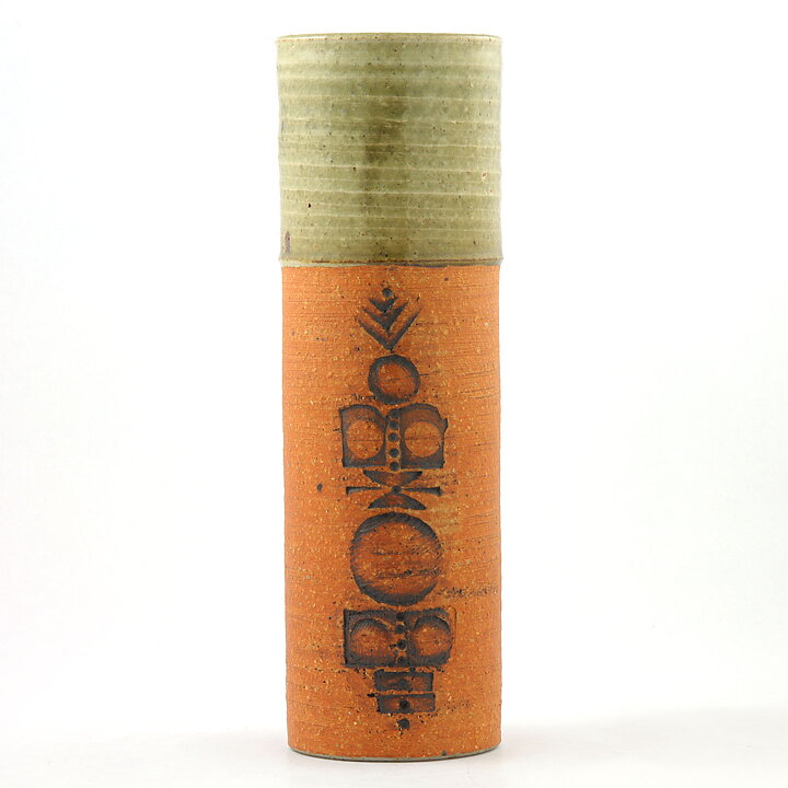 Lisa Larson (1960s) Unique Cylinder Vase with Incised Decor 32 cm
