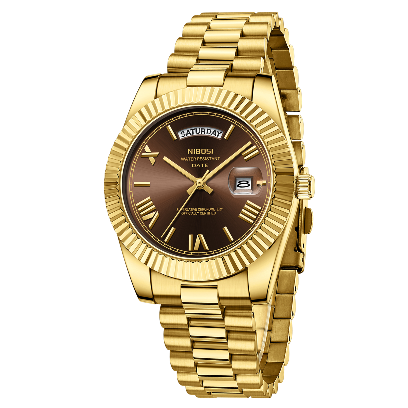 Nibosi Day-Date Roman Gold Brown - 3