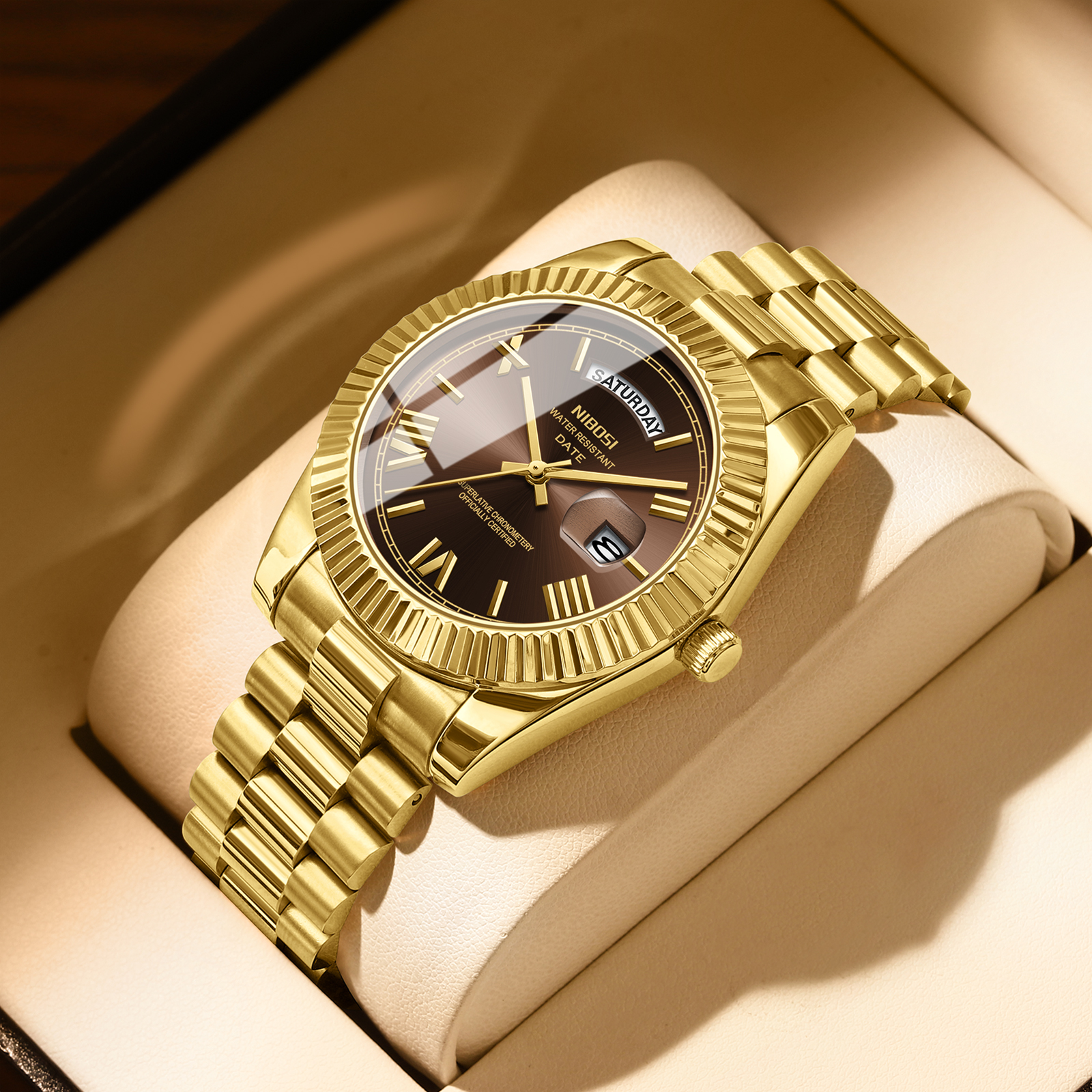 Nibosi Day-Date Roman Gold Brown - 4