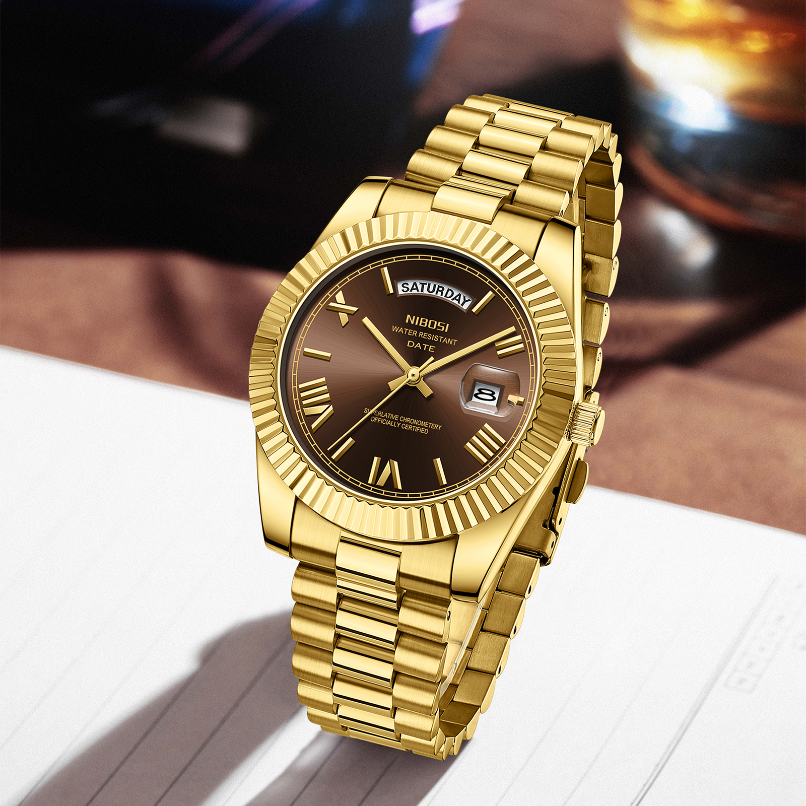 Nibosi Day-Date Roman Gold Brown - 5