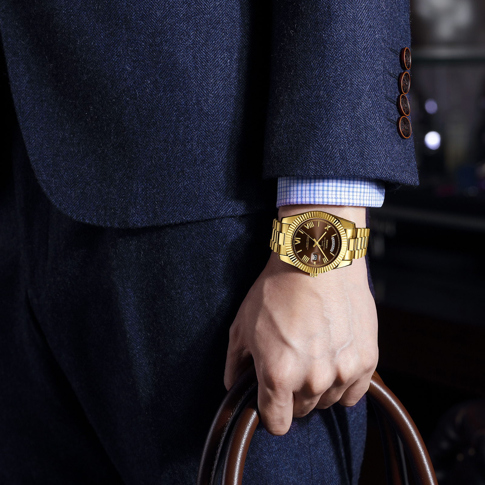 Nibosi Day-Date Roman Gold Brown - 6