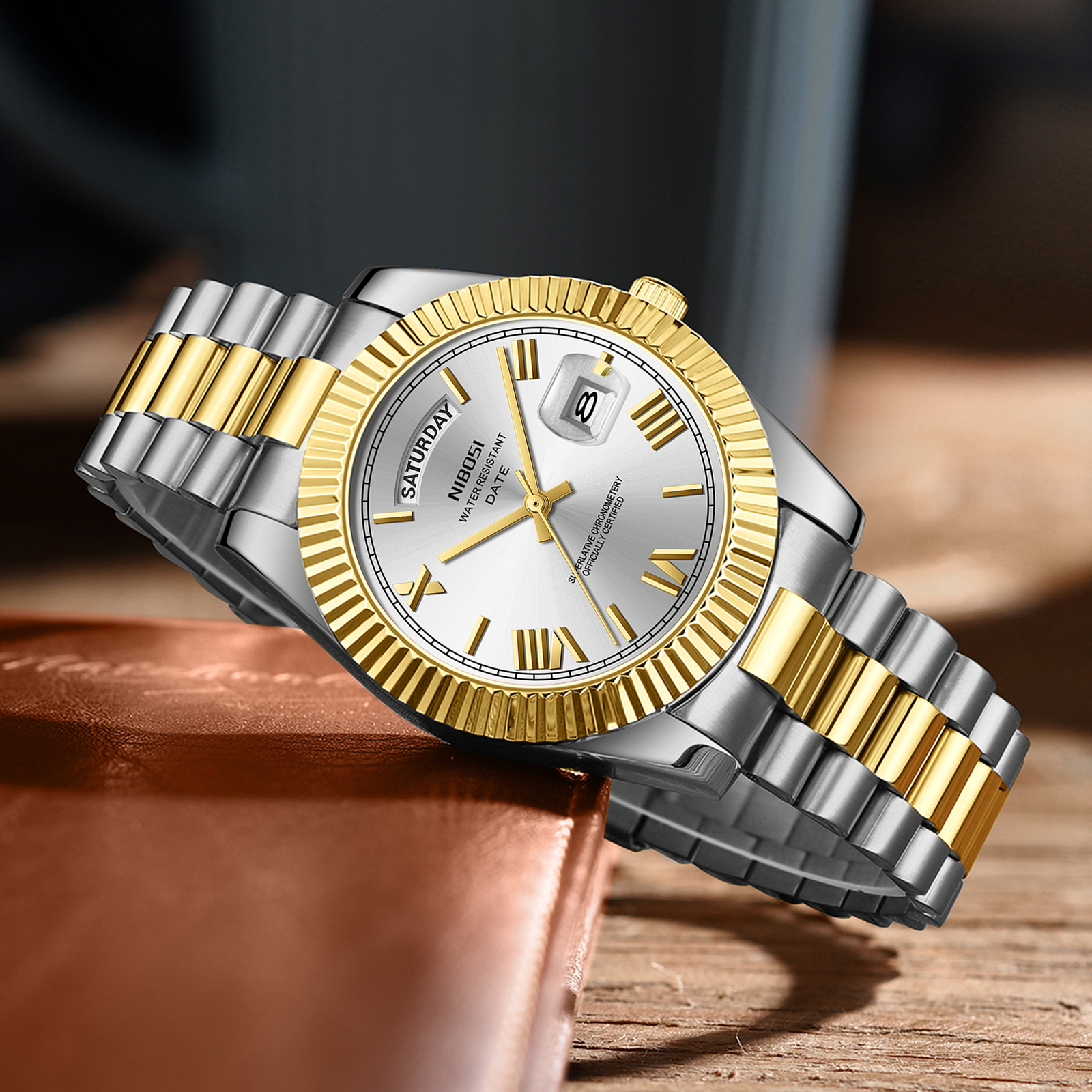 Nibosi Day-Date Roman Silver Gold - 5