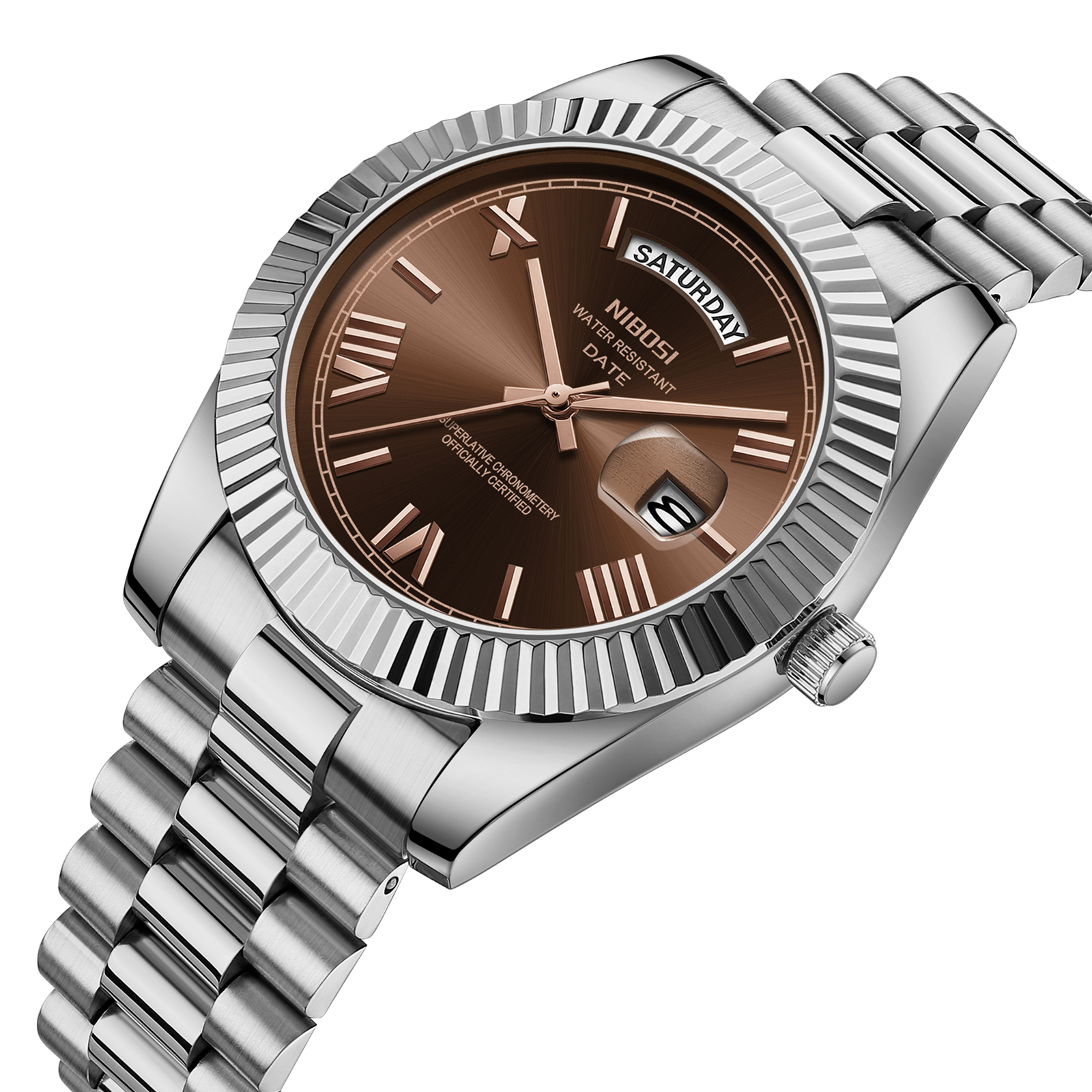 Nibosi Day-Date Roman Silver Brown - 2