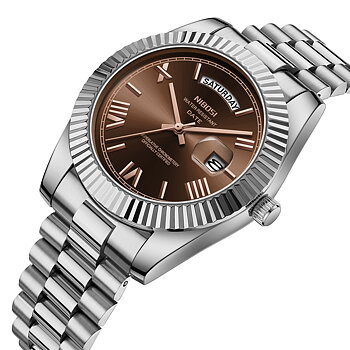 Nibosi Day-Date Roman Silver Brown