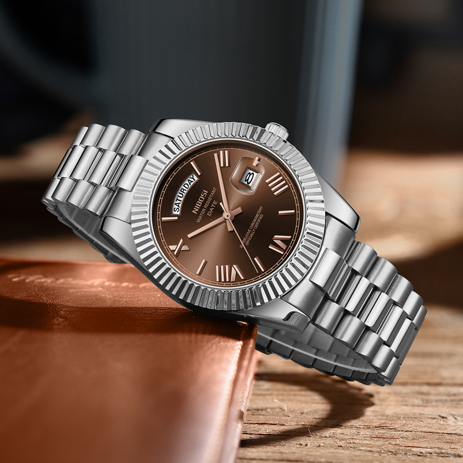 Nibosi Day-Date Roman Silver Brown - 5
