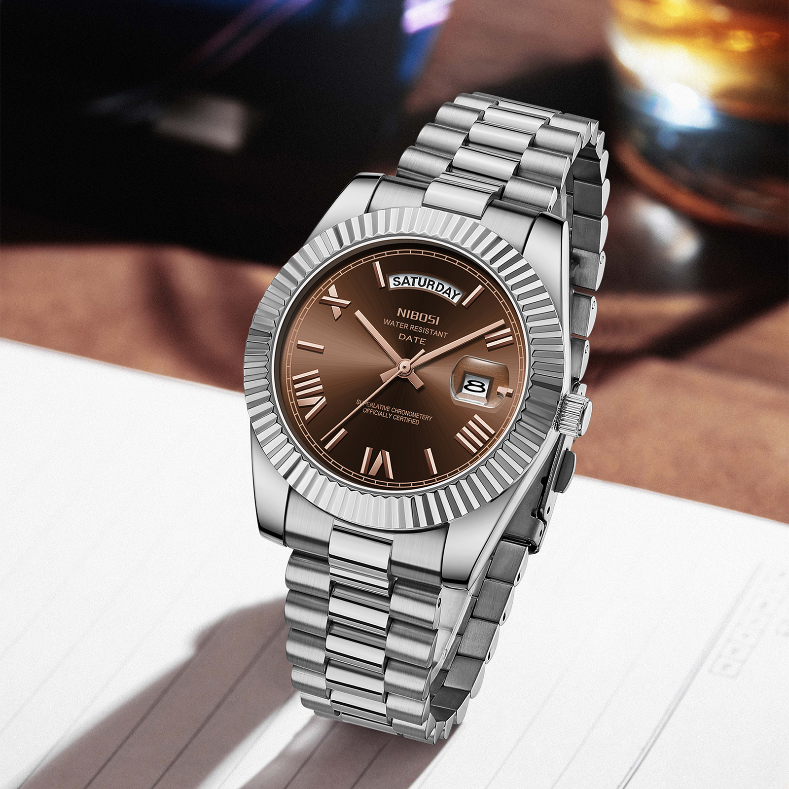 Nibosi Day-Date Roman Silver Brown - 9