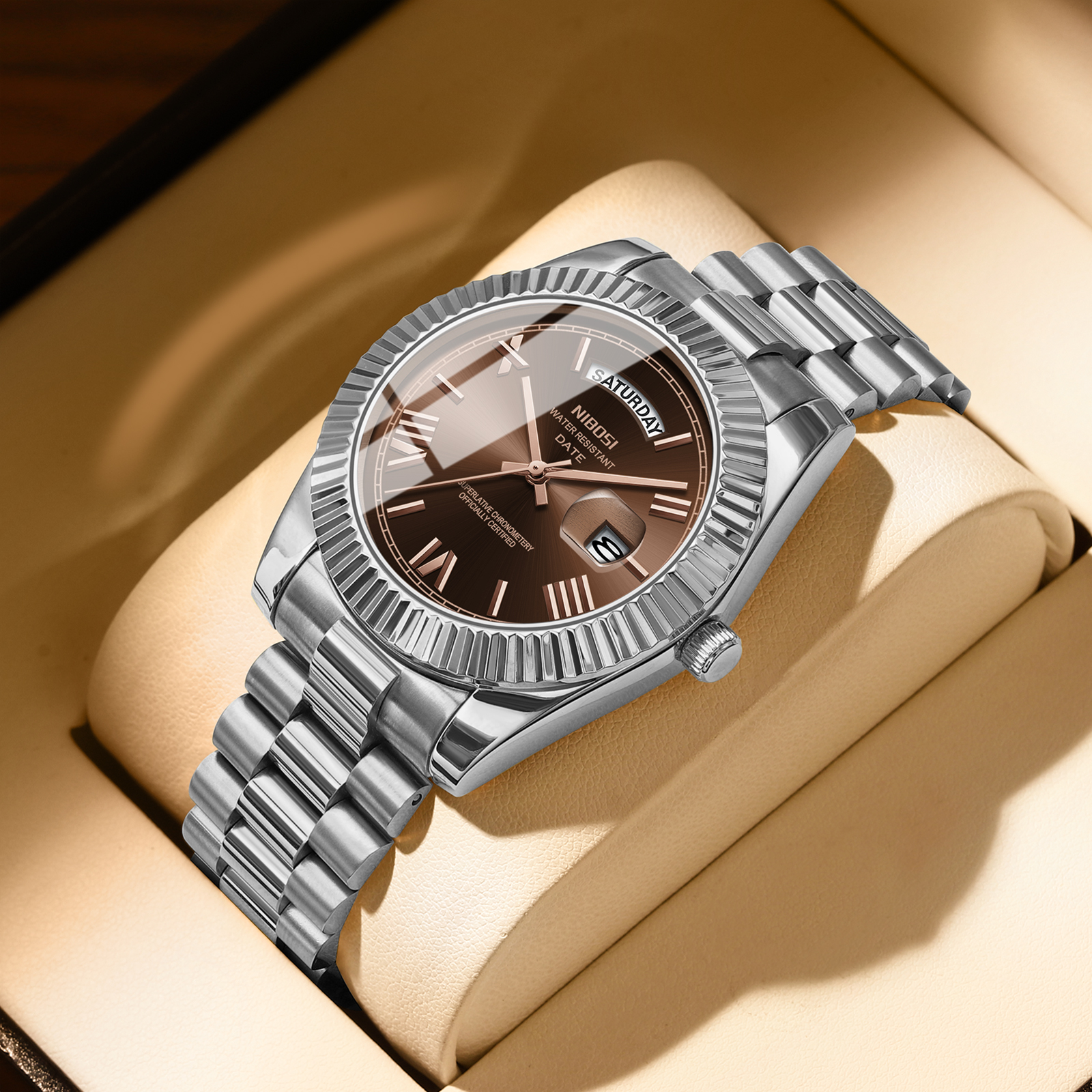 Nibosi Day-Date Roman Silver Brown - 4