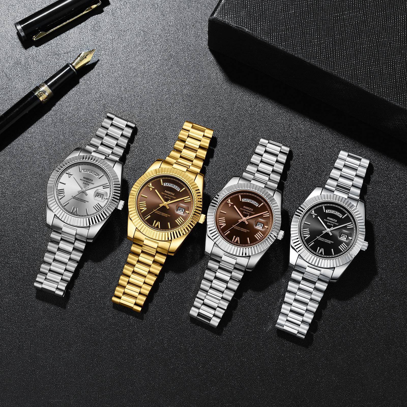 Nibosi Day-Date Roman Silver Brown - 6