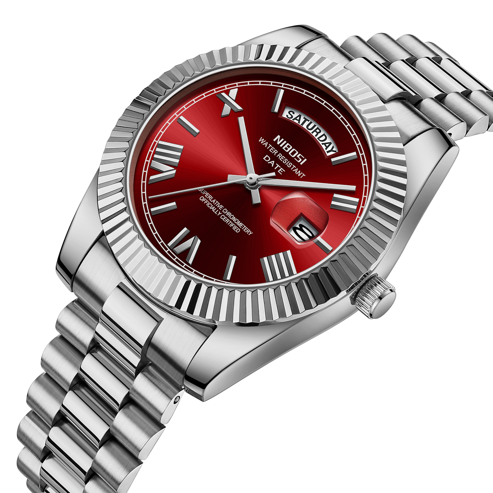 Nibosi Day-Date Roman Silver Red - 2