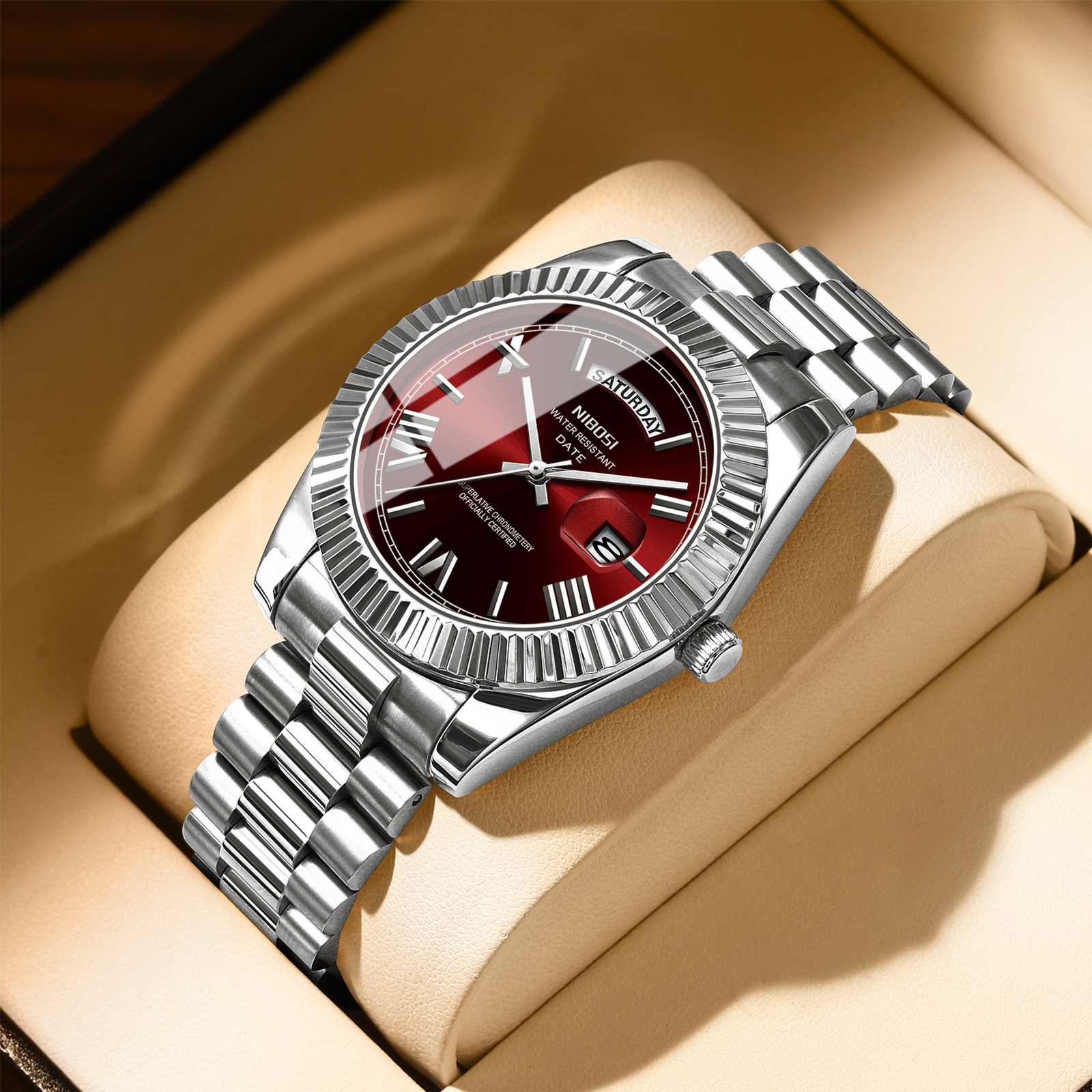 Nibosi Day-Date Roman Silver Red - 4