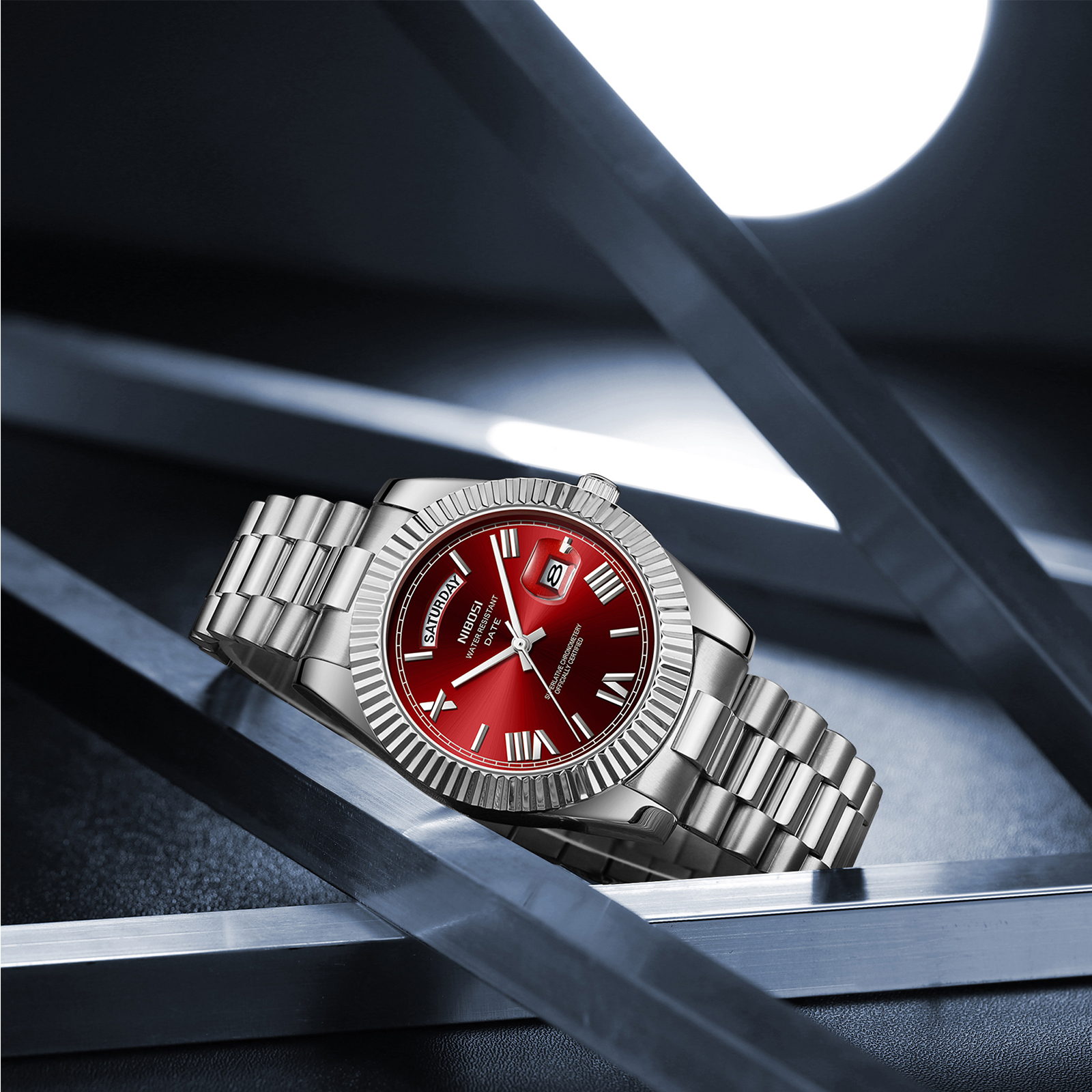 Nibosi Day-Date Roman Silver Red - 8