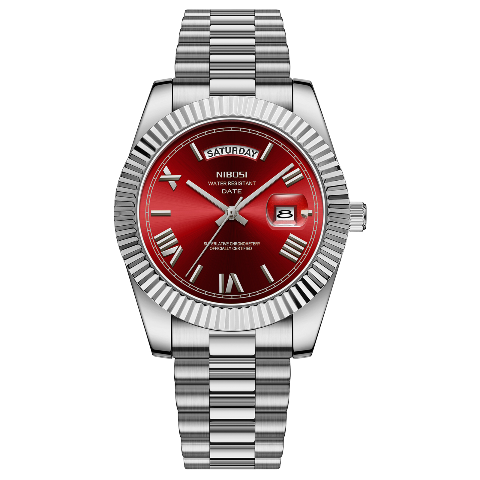 Nibosi Day-Date Roman Silver Red