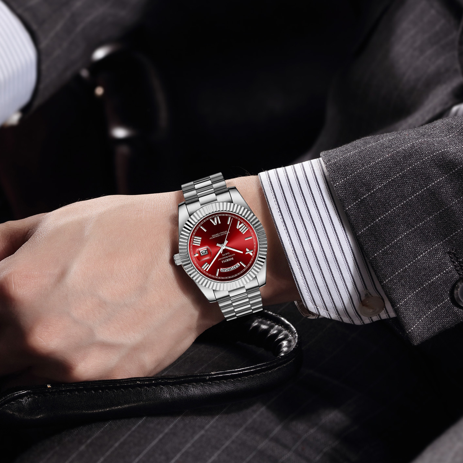 Nibosi Day-Date Roman Silver Red - 6