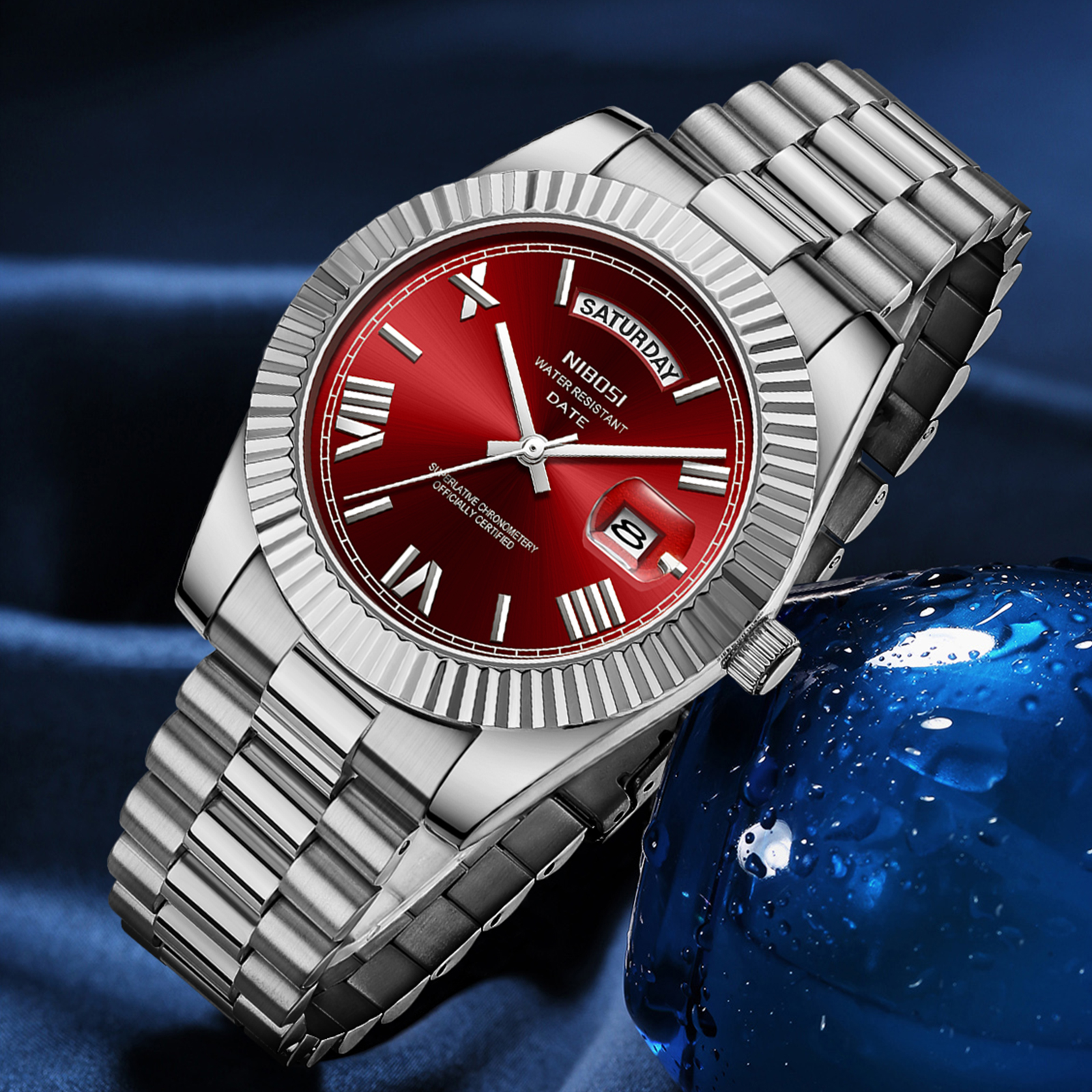 Nibosi Day-Date Roman Silver Red - 7