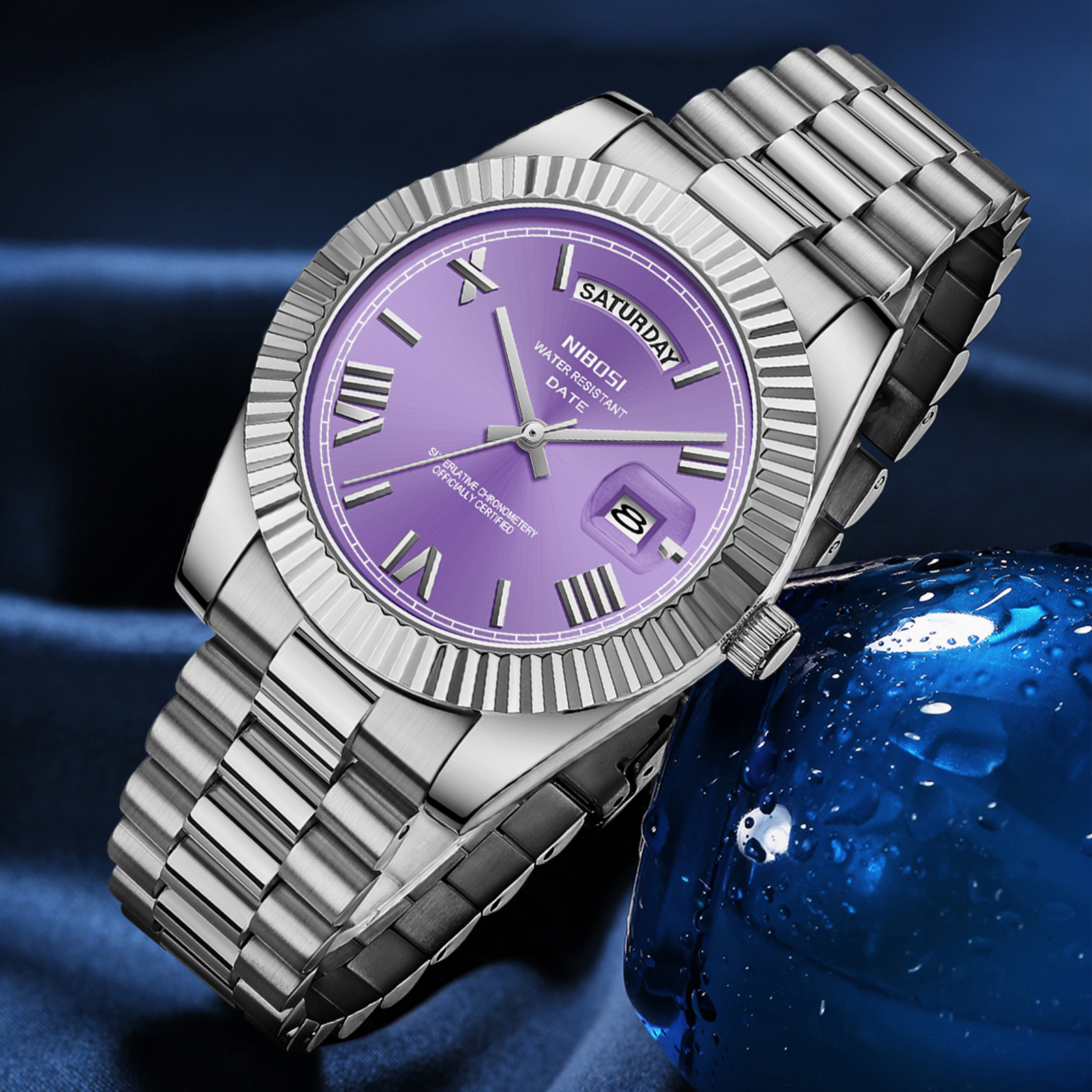 Nibosi Day-Date Roman Silver Purple - 5