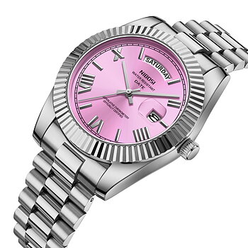 Nibosi Day-Date Roman Silver Pink