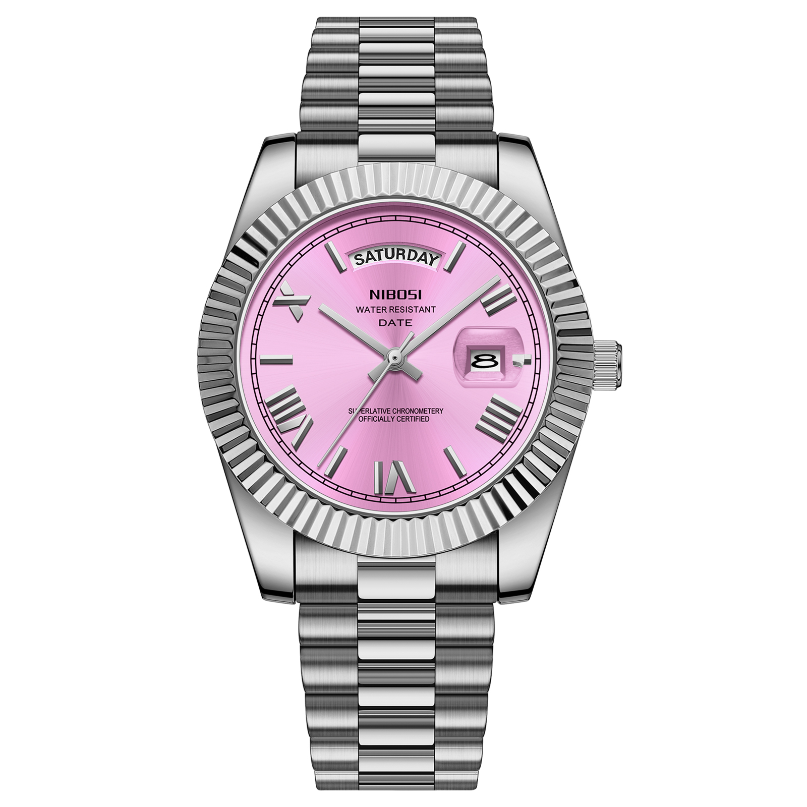 Nibosi Day-Date Roman Silver Pink
