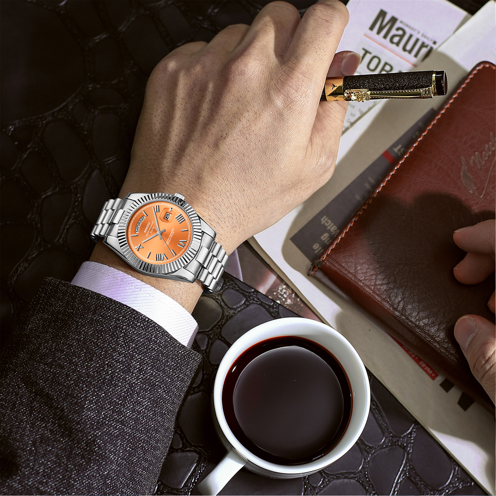 Nibosi Day-Date Roman Silver Orange - 8