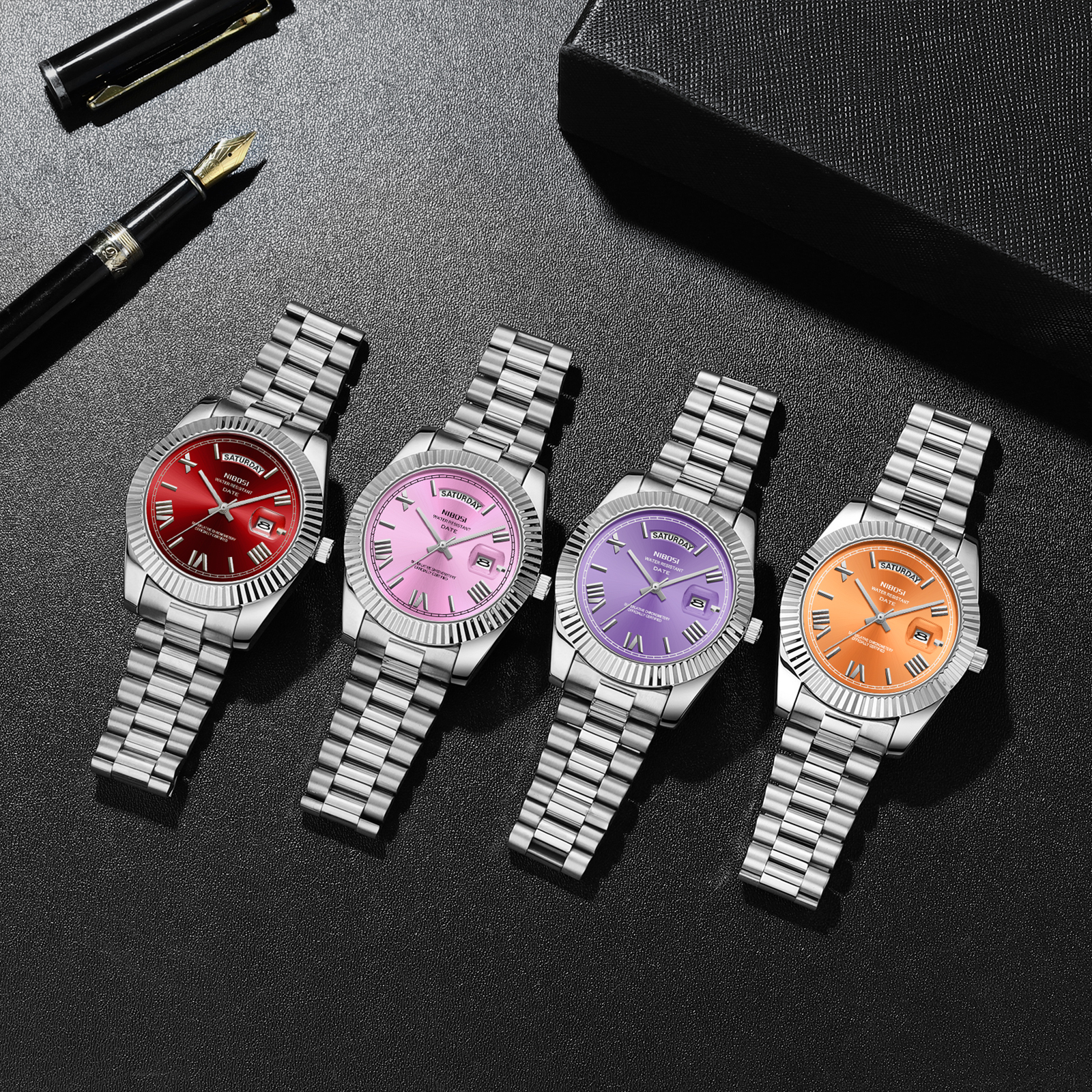 Nibosi Day-Date Roman Silver Orange - 9