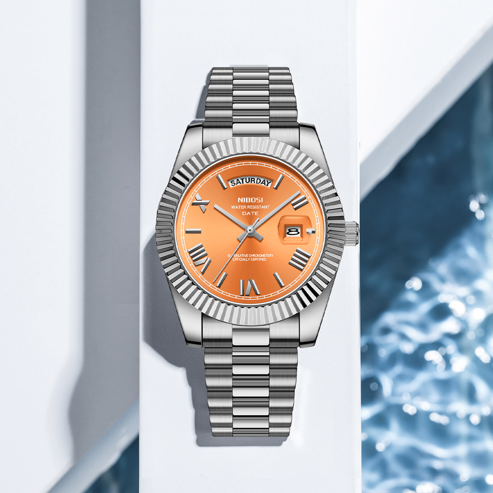 Nibosi Day-Date Roman Silver Orange - 7