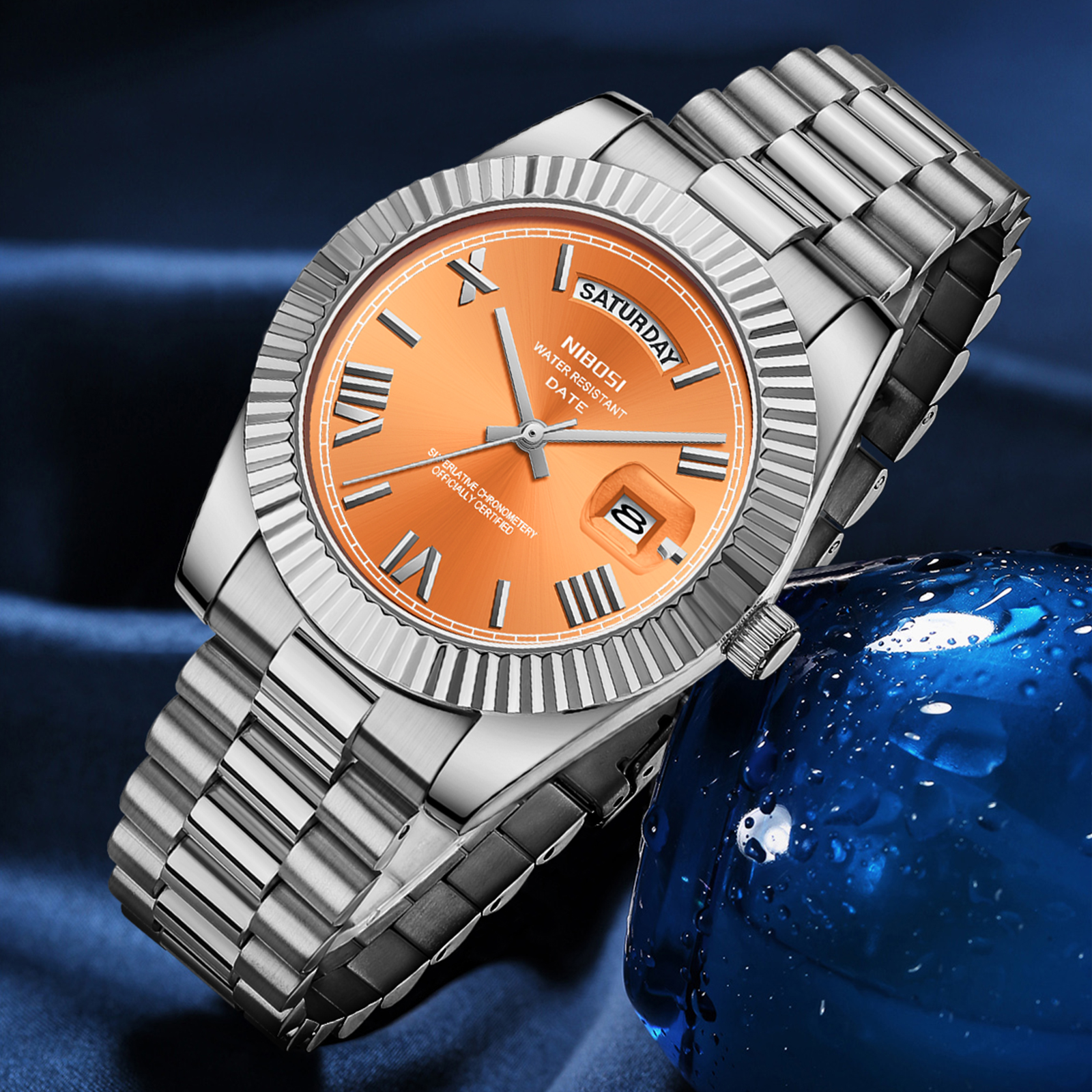 Nibosi Day-Date Roman Silver Orange - 5