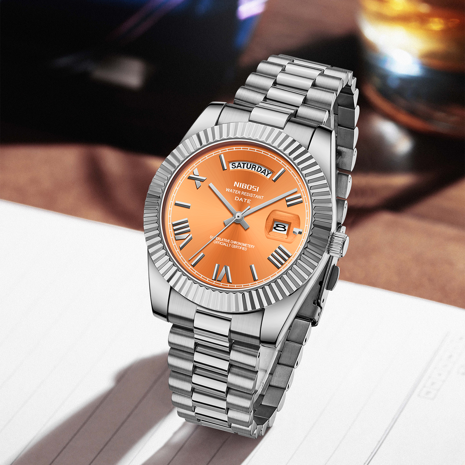 Nibosi Day-Date Roman Silver Orange - 6
