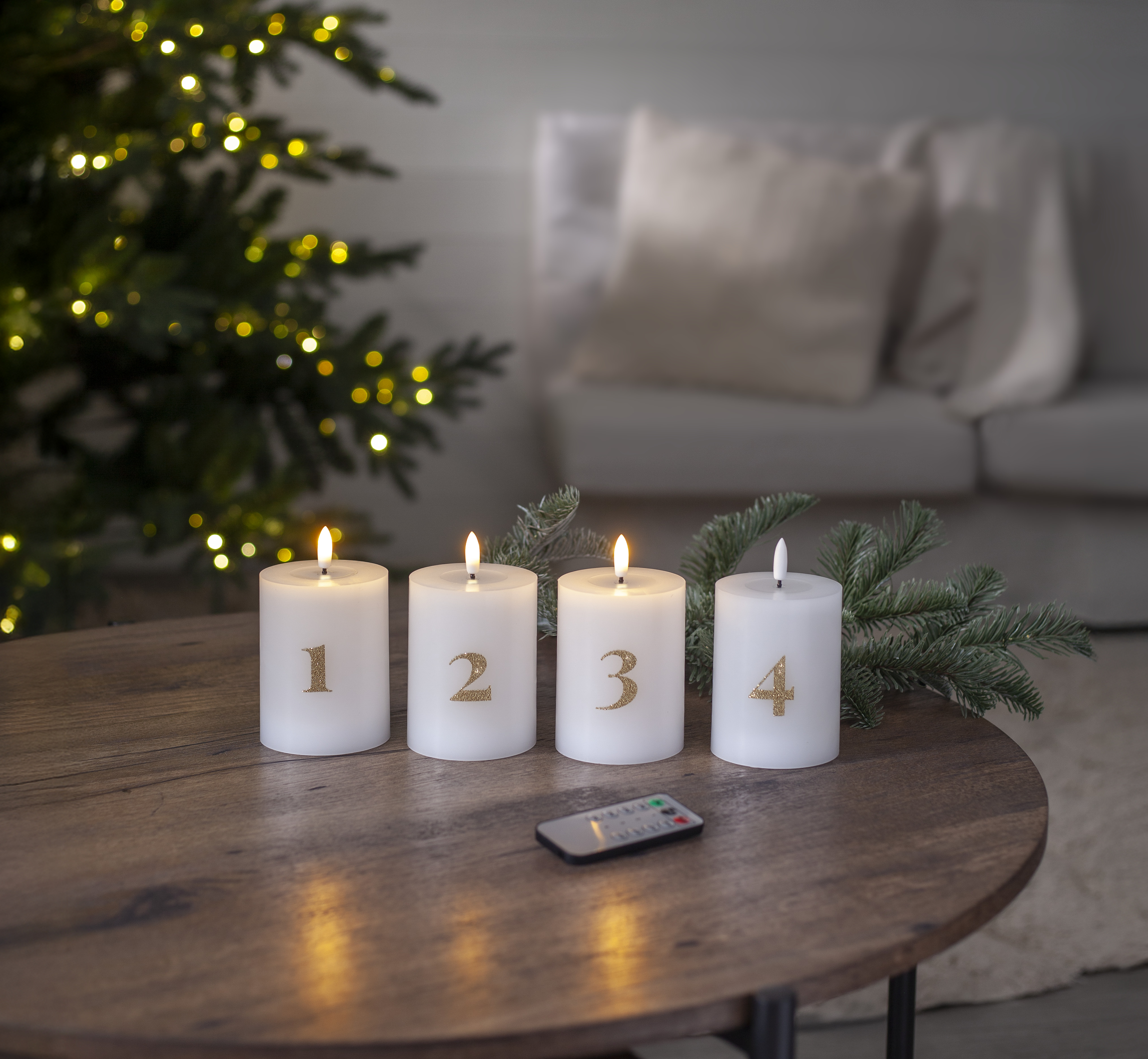 Led Blockljus Batteriljus med timer  - 4-pack - Advent 1-4 - 5