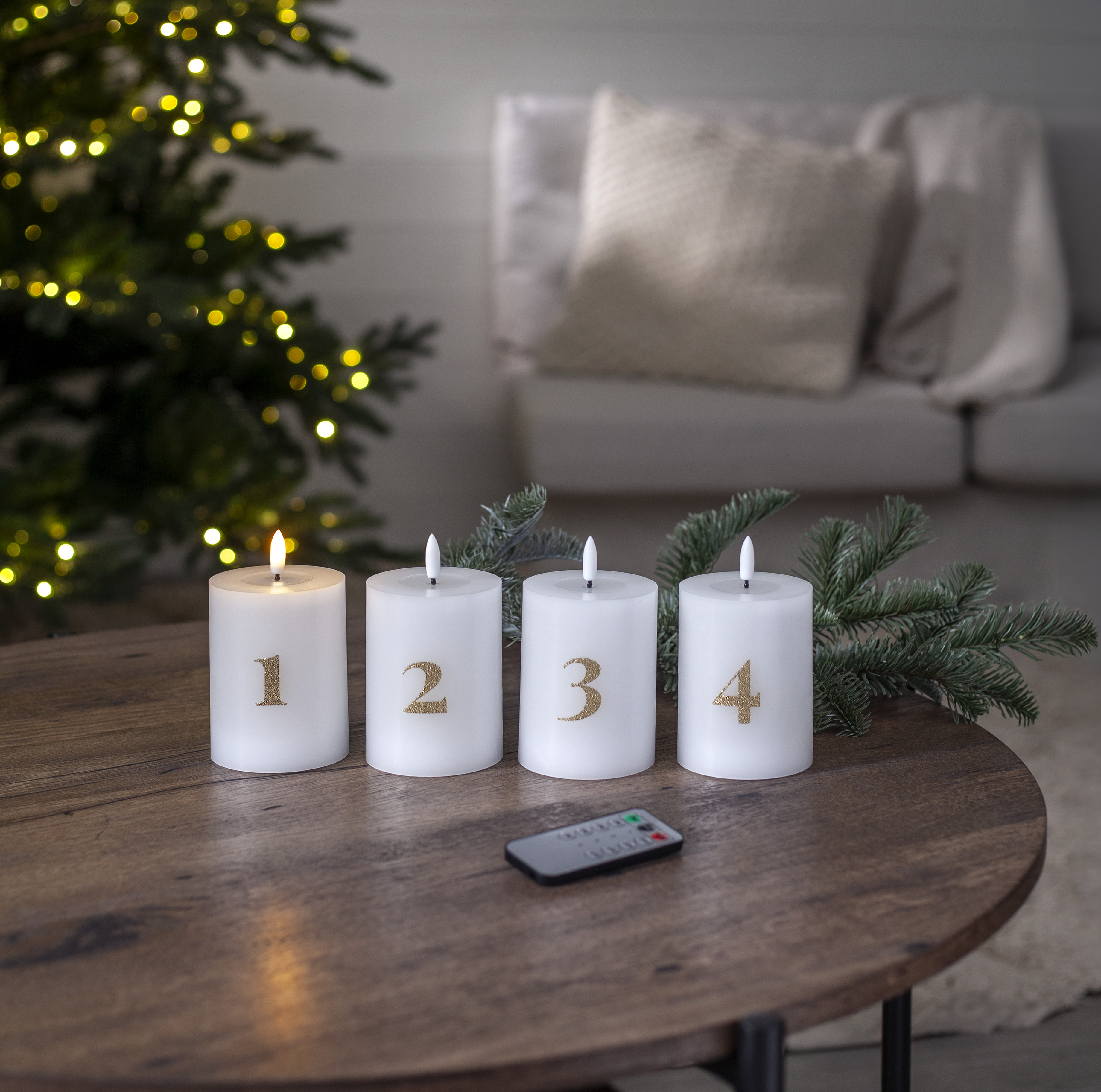 Led Blockljus Batteriljus med timer  - 4-pack - Advent 1-4 - 2