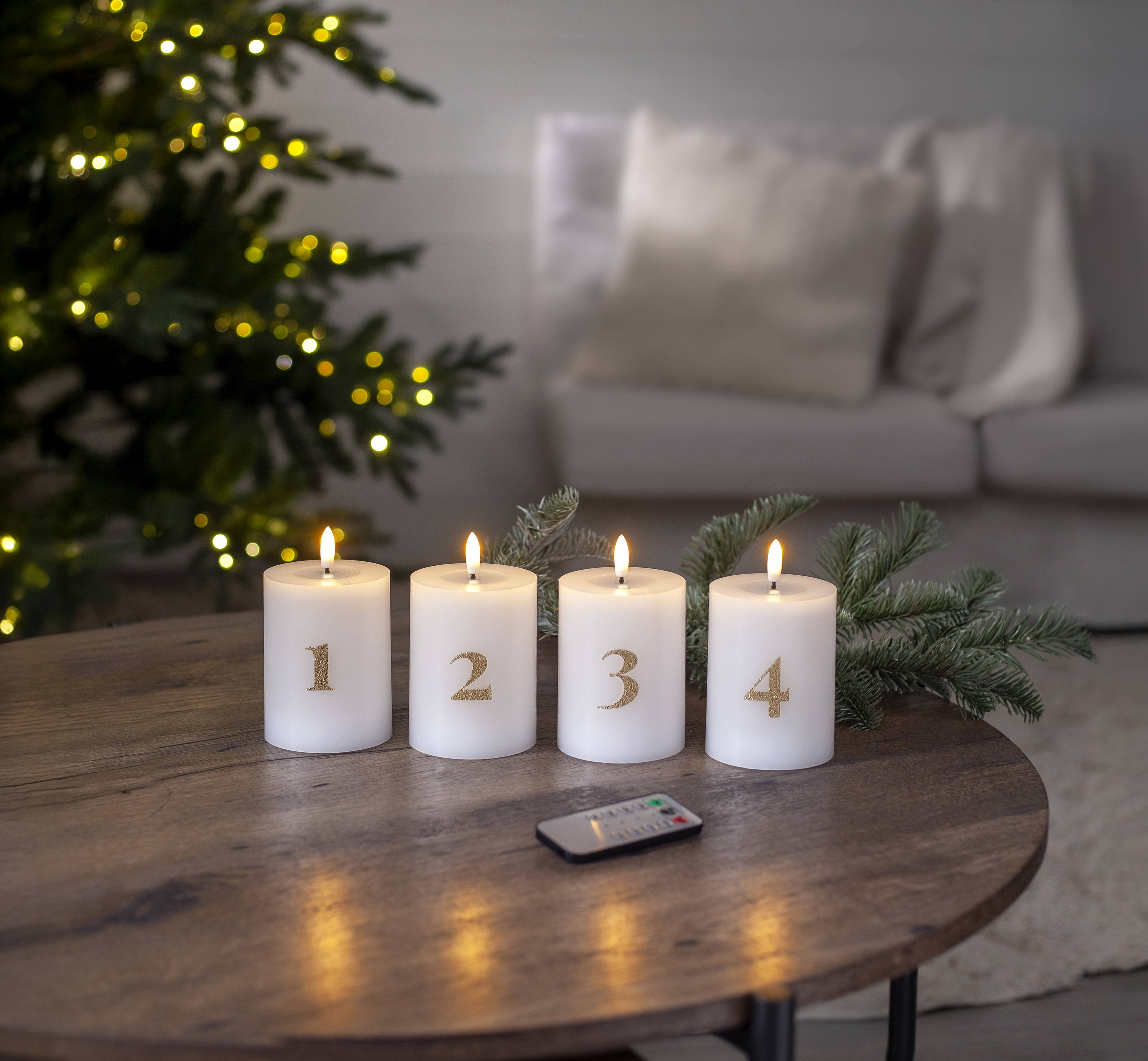 Led Blockljus Batteriljus med timer  - 4-pack - Advent 1-4 - 3