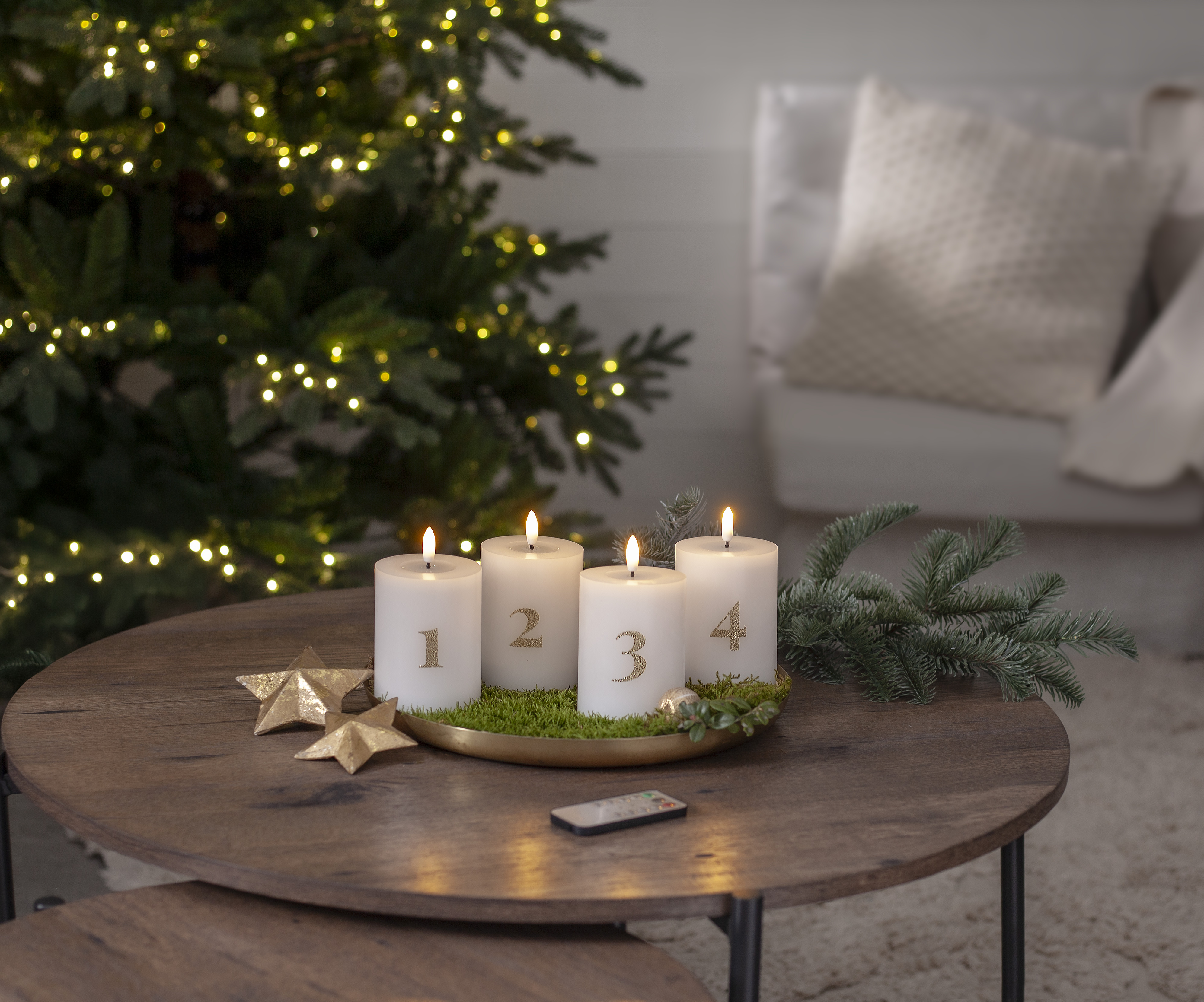 Led Blockljus Batteriljus med timer  - 4-pack - Advent 1-4 - 6
