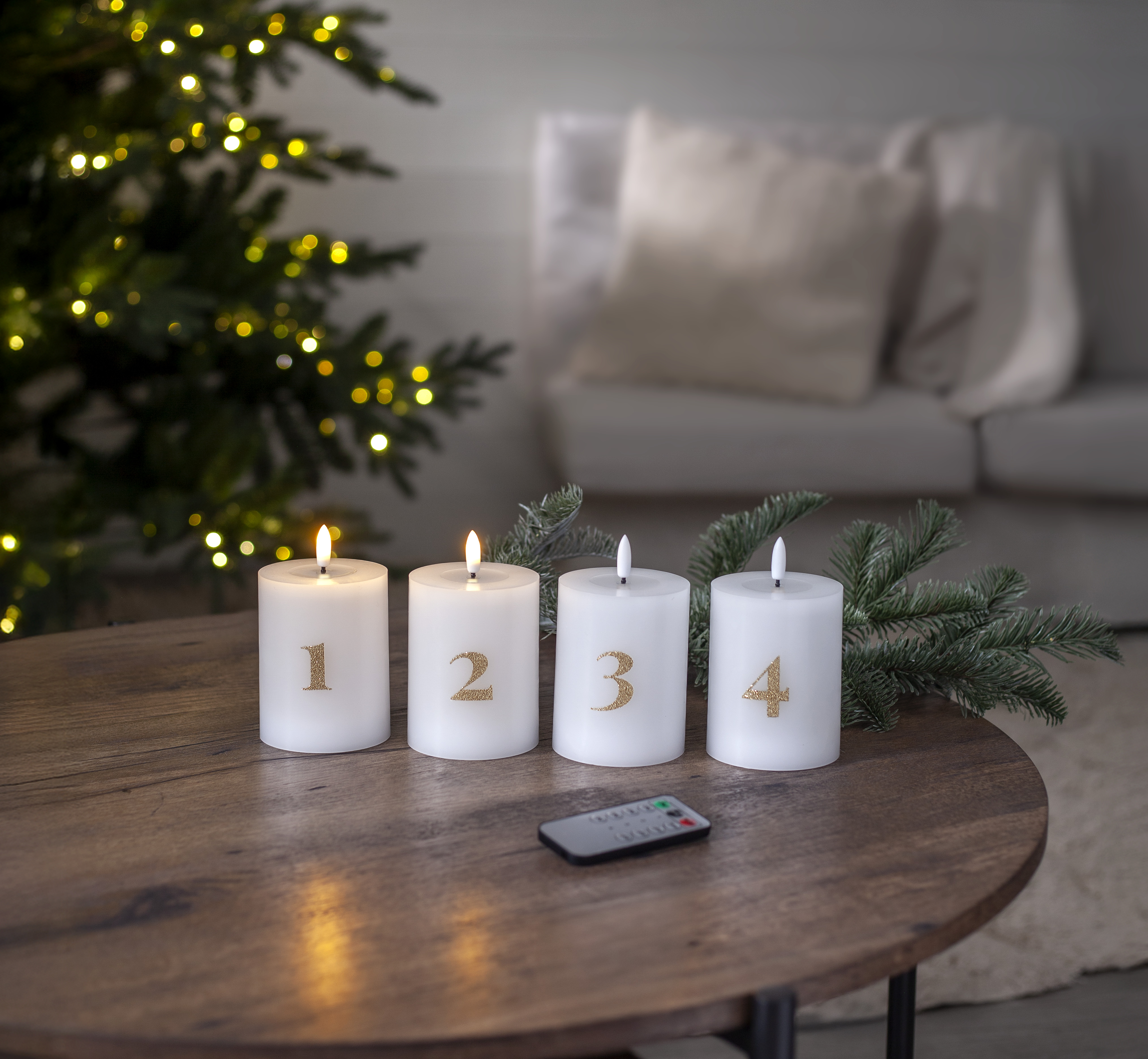Led Blockljus Batteriljus med timer  - 4-pack - Advent 1-4 - 4