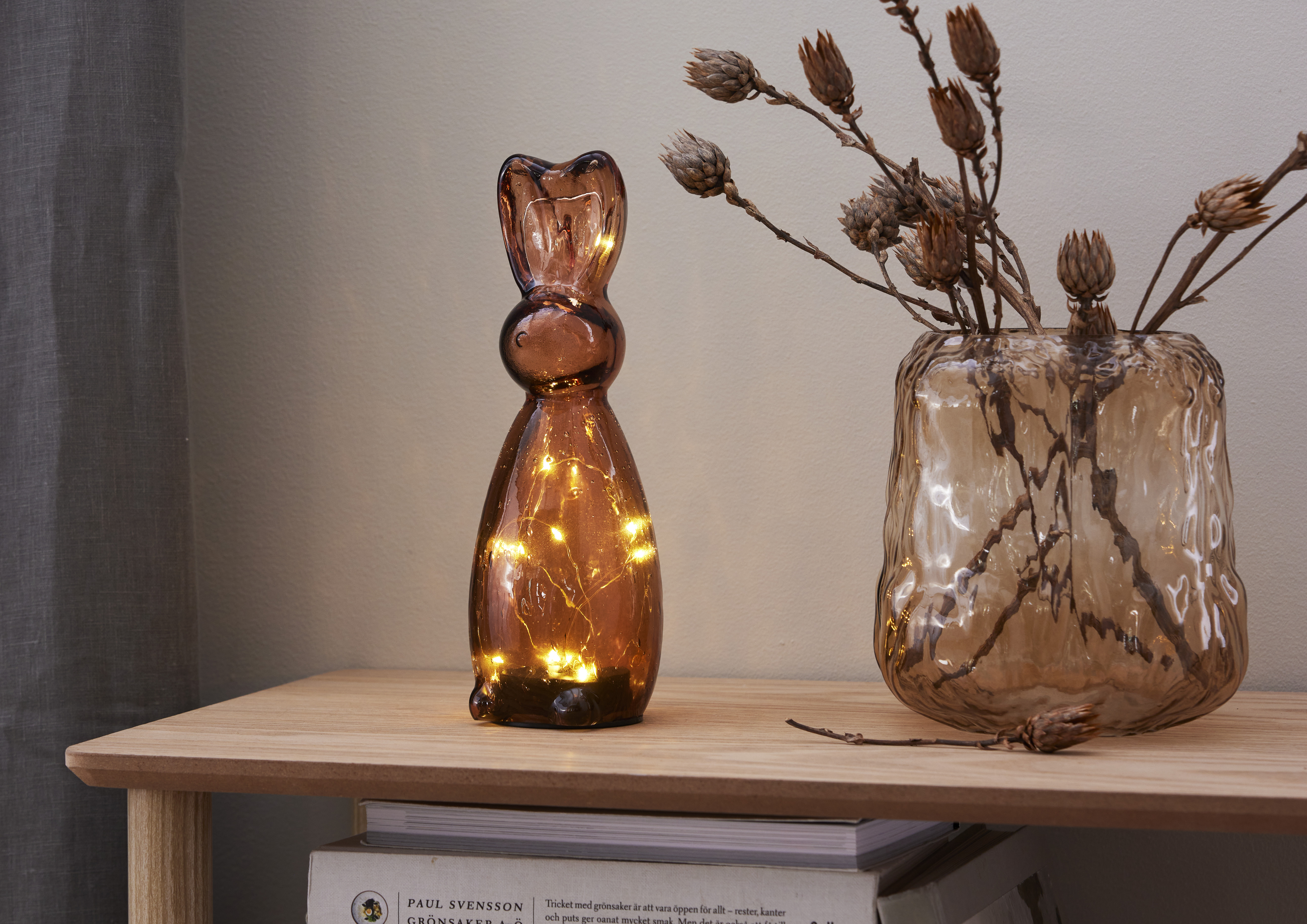 Kanin - Hare - Ljusslinga - Glasdekoration - Timer - Brun - 25x9 cm - 5
