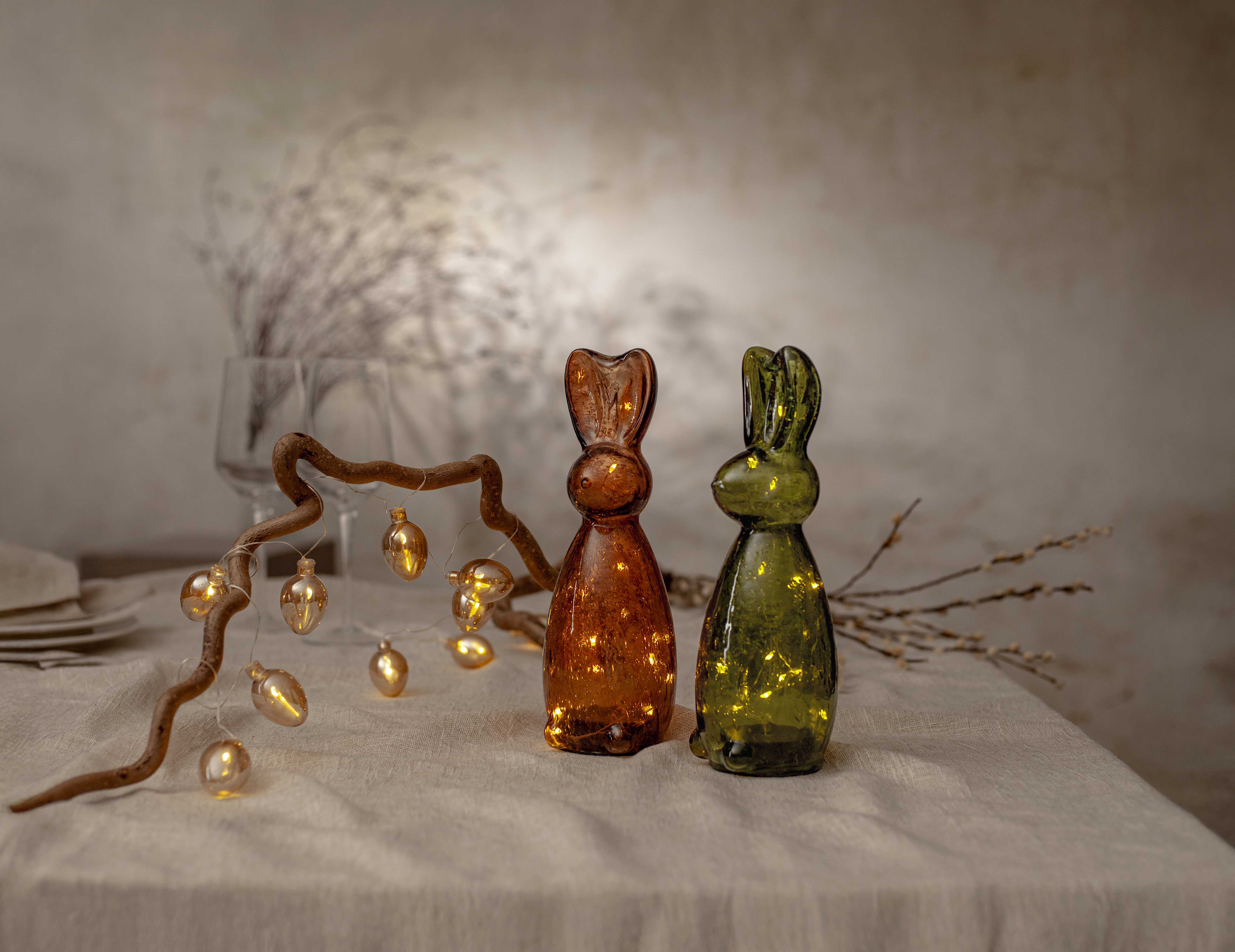 Kanin - Hare - Ljusslinga - Glasdekoration - Timer - Brun - 25x9 cm - 9