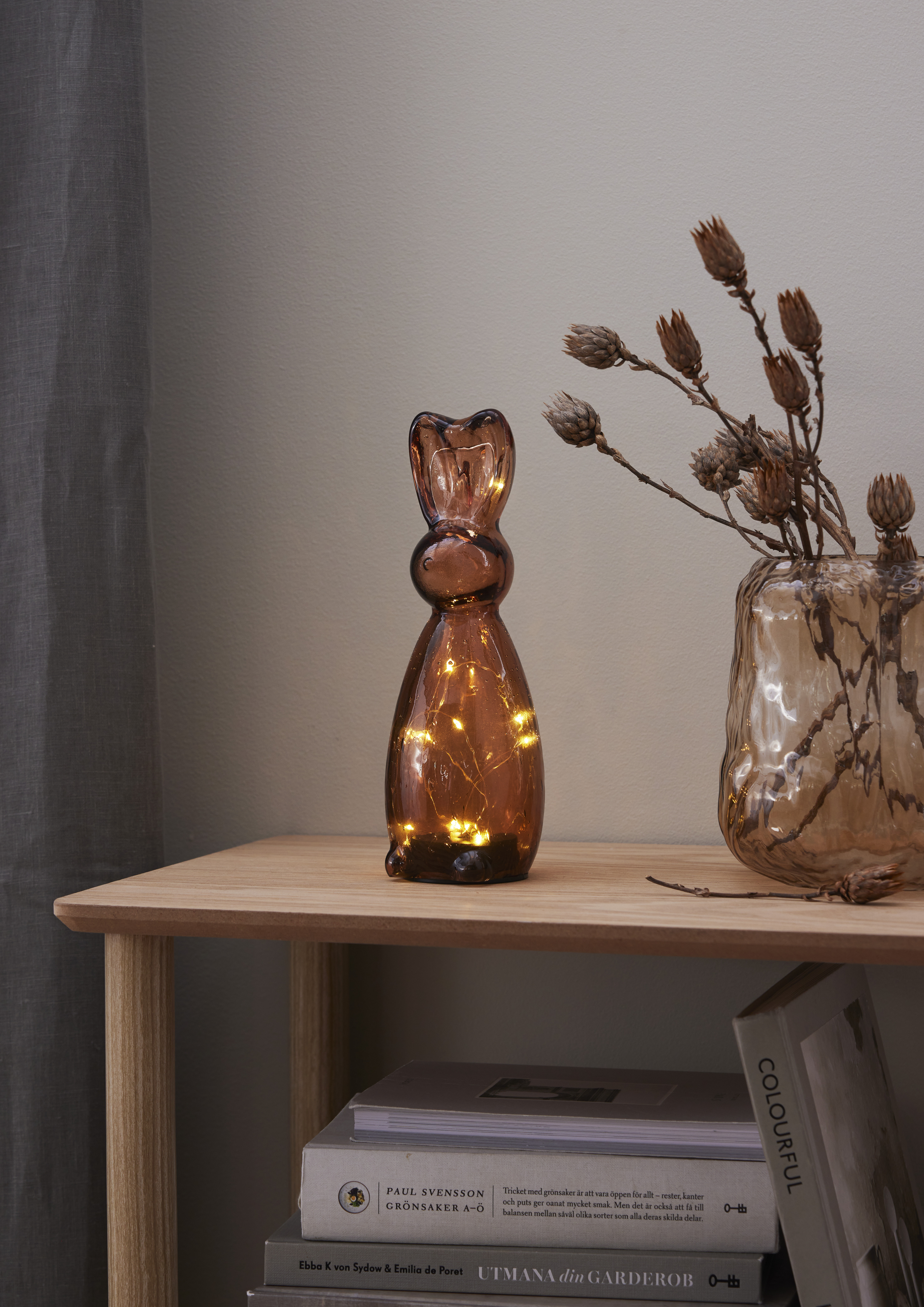 Kanin - Hare - Ljusslinga - Glasdekoration - Timer - Brun - 25x9 cm - 4