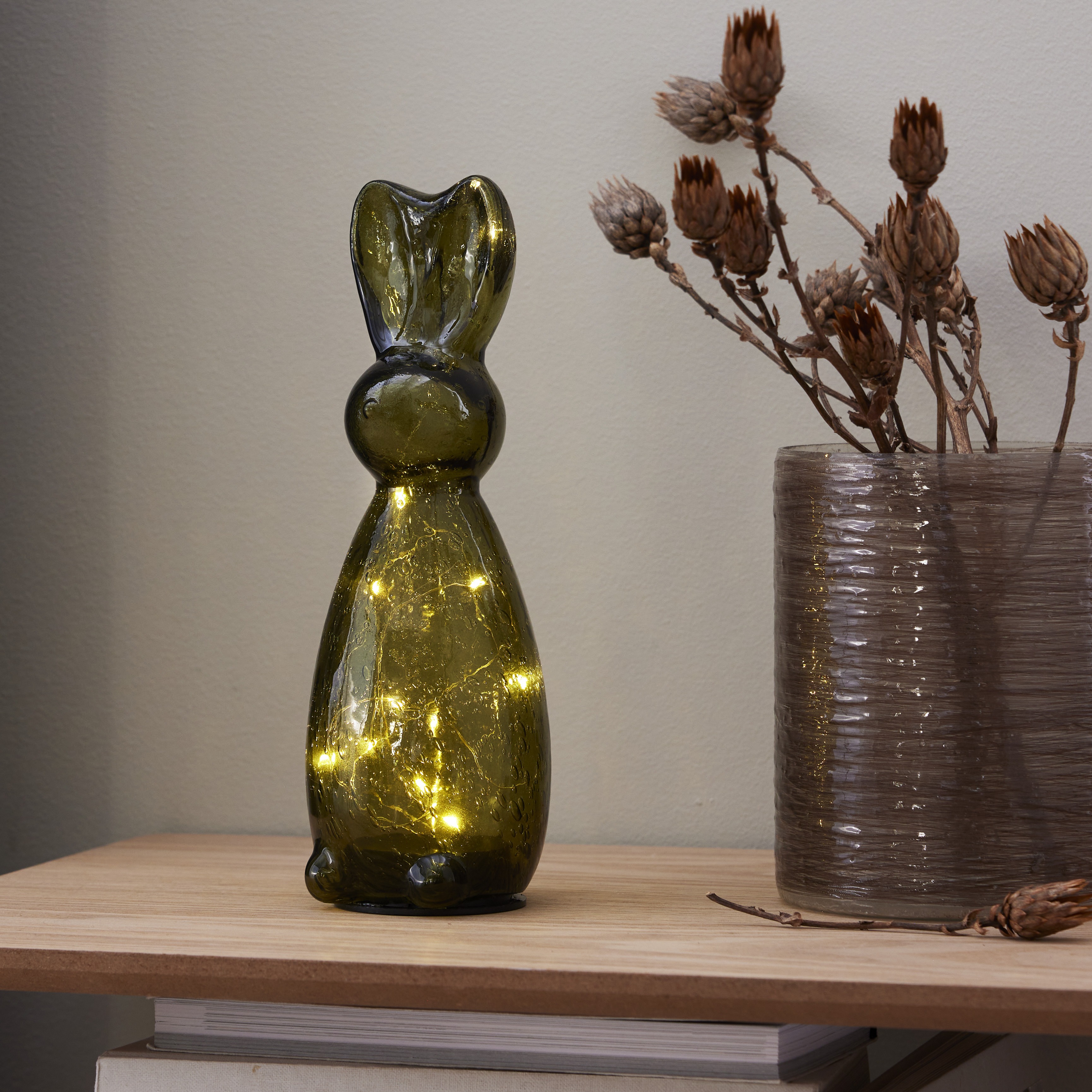 Rabbit - Hare - String lights - Glass decoration - Timer - Green - 25x9 cm - 2