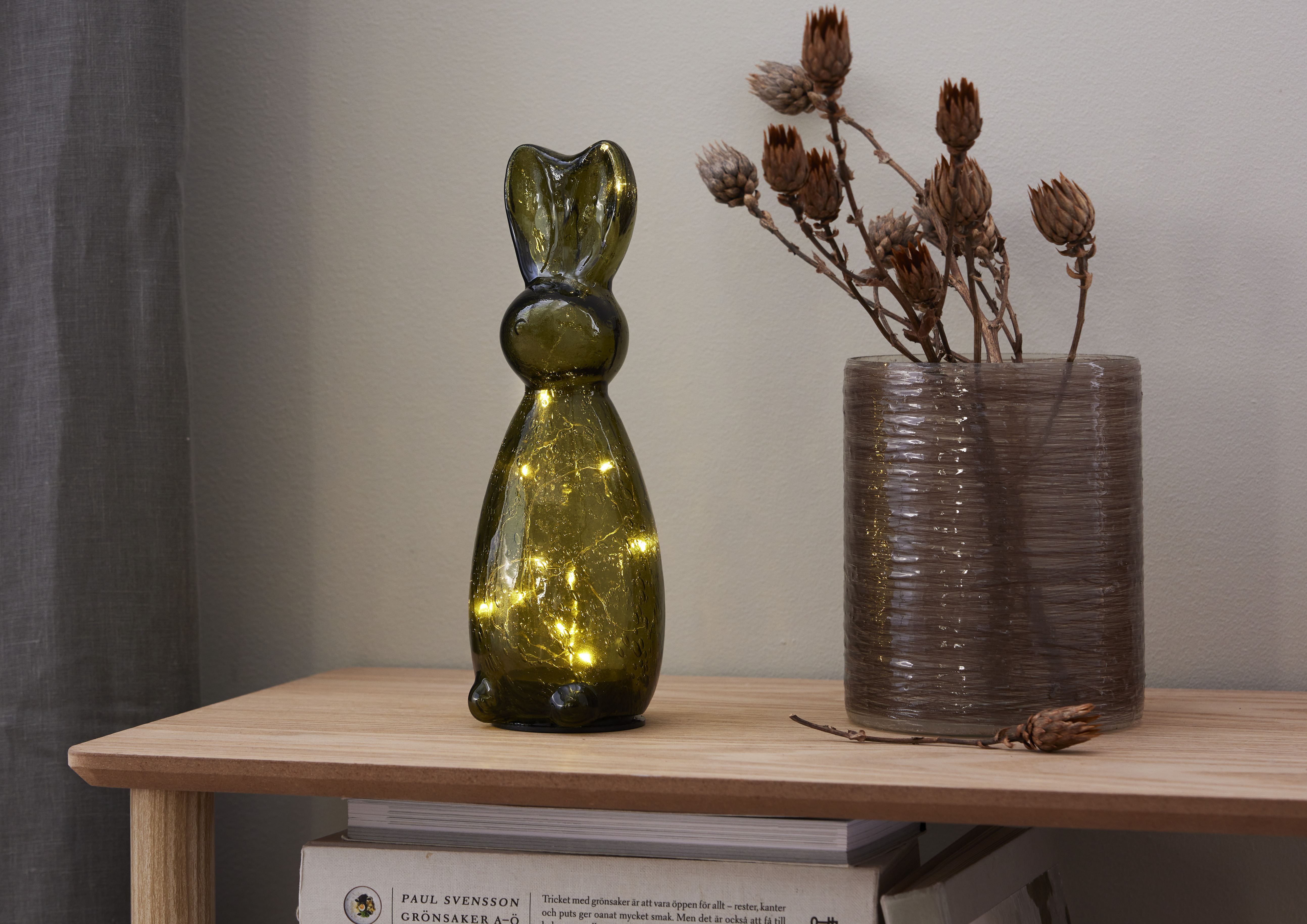 Rabbit - Hare - String lights - Glass decoration - Timer - Green - 25x9 cm - 4