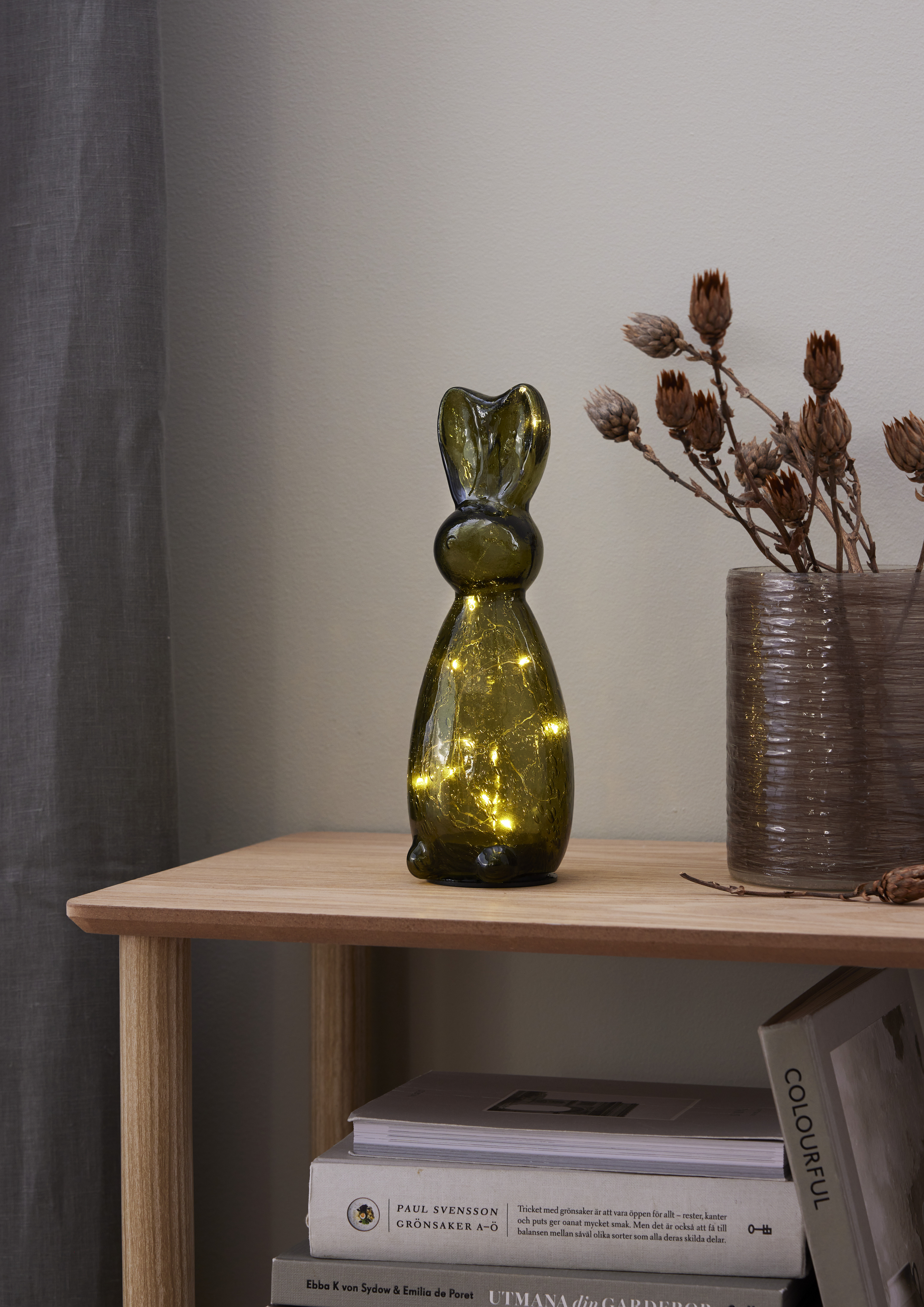 Rabbit - Hare - String lights - Glass decoration - Timer - Green - 25x9 cm - 5