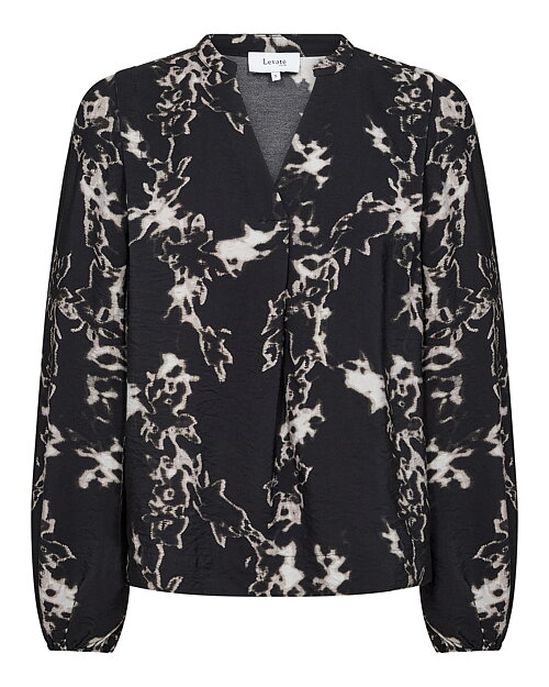 Blus Nelsy 2 v-ringad mönstrad svart/beige