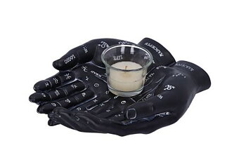 Svart Polysten Palmistry Hand Ornament med ljushållare